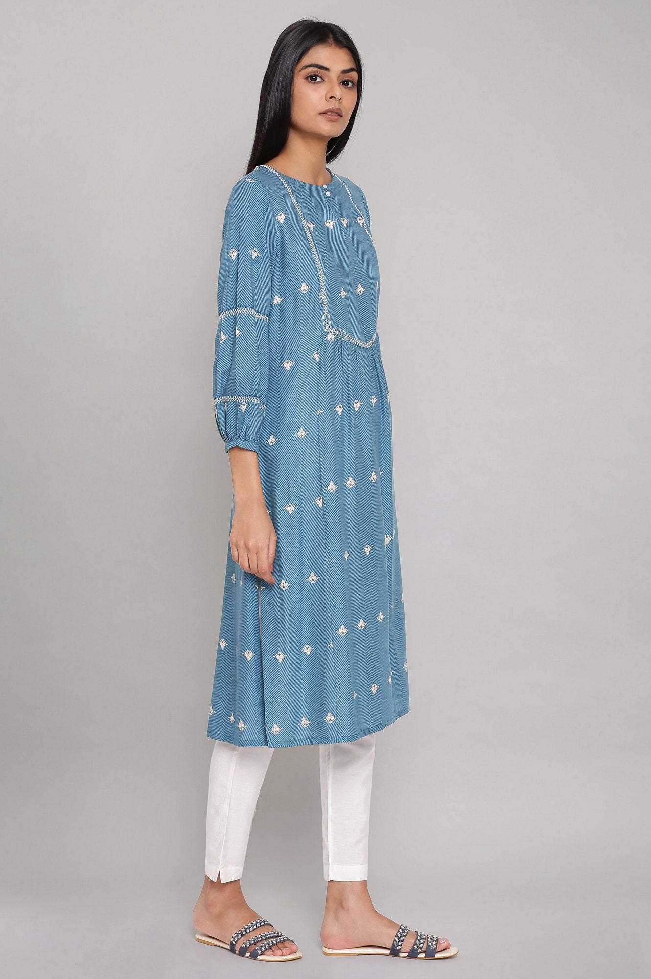 Adriatic Blue kurta with Gather Details