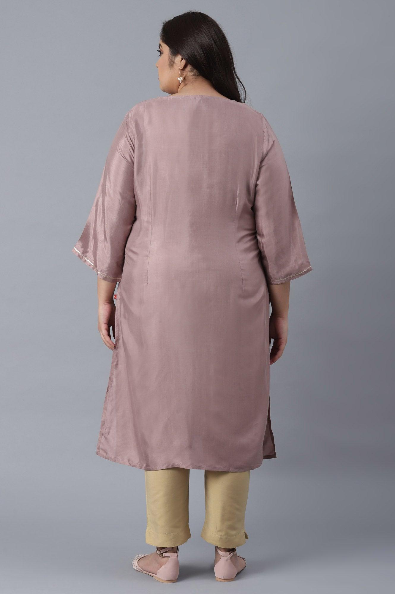 Mauve Solid kurta with Embroidery - wforwoman