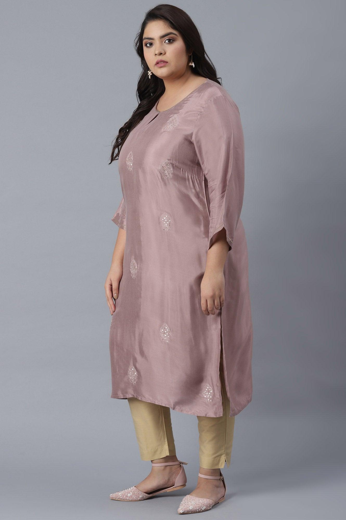Mauve Solid kurta with Embroidery - wforwoman