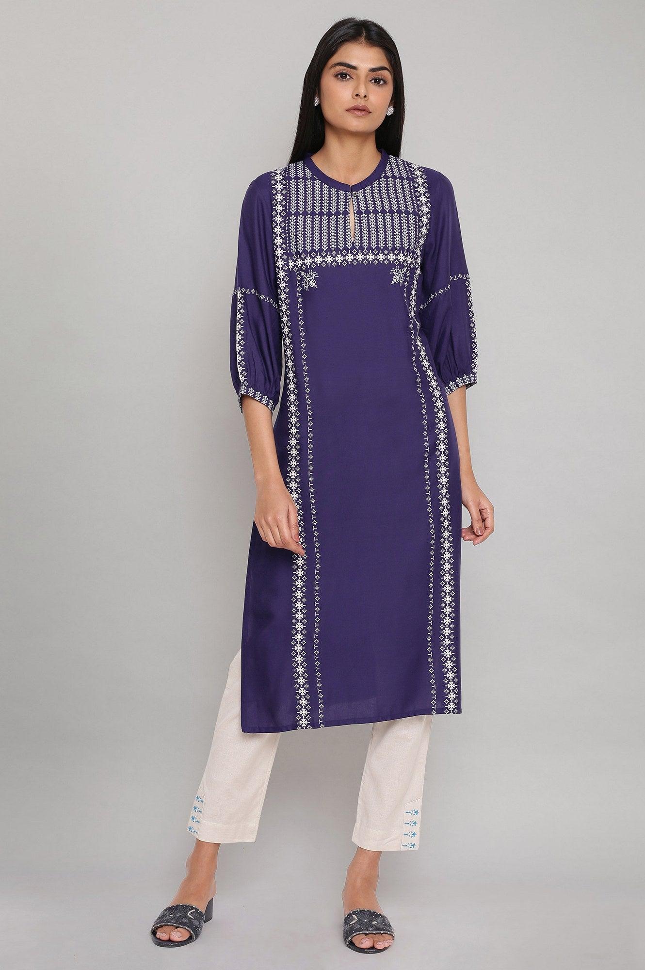 Blue Geometric Print Straight kurta - wforwoman