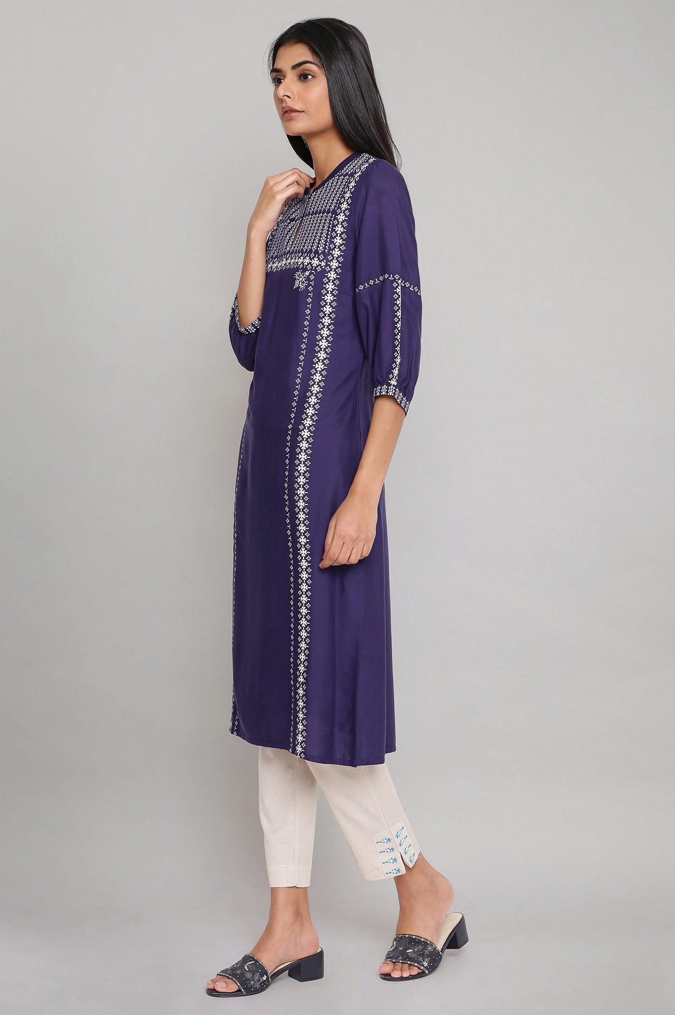 Blue Geometric Print Straight kurta - wforwoman
