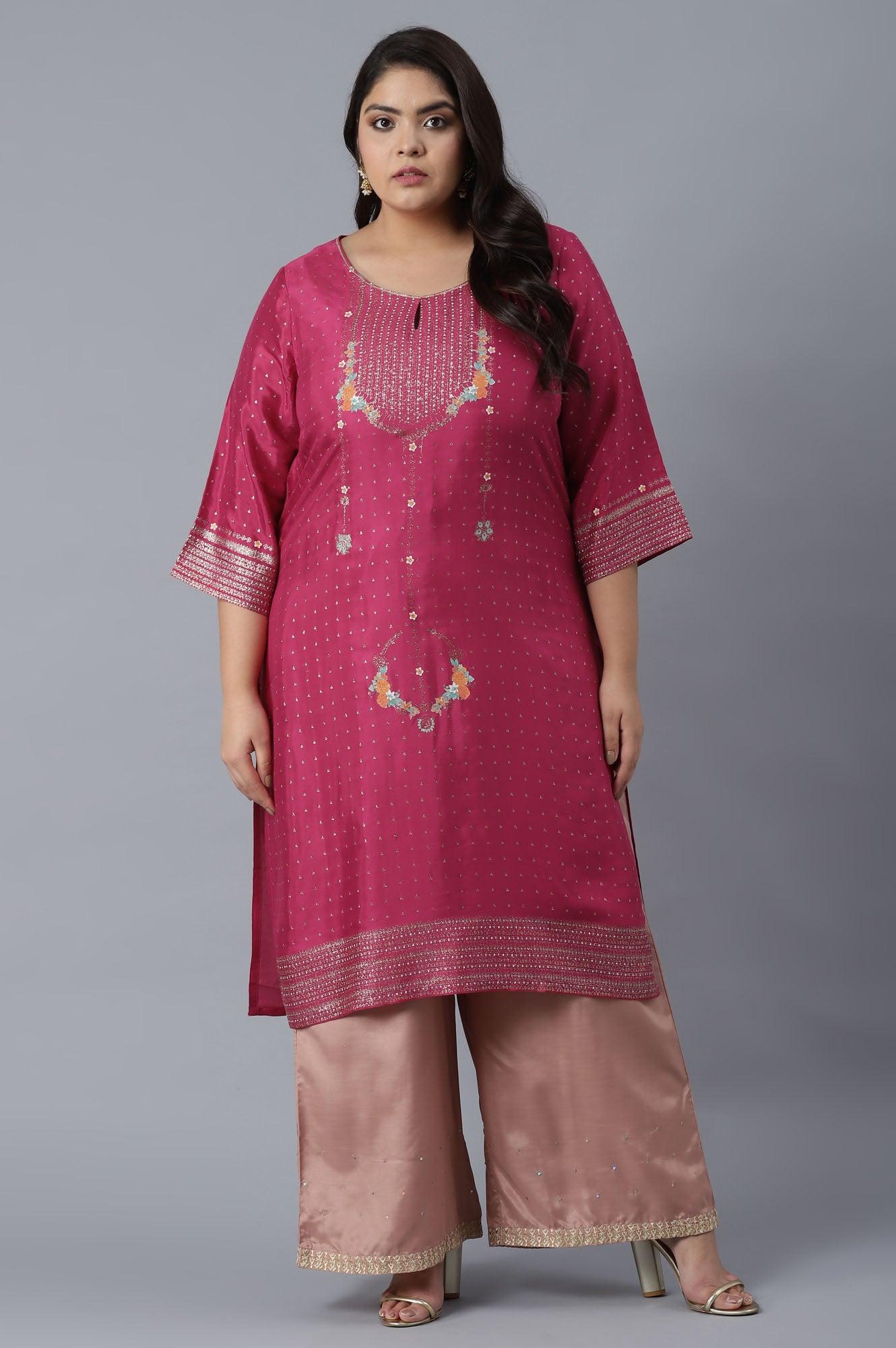 Magenta Printed Festive kurta - wforwoman