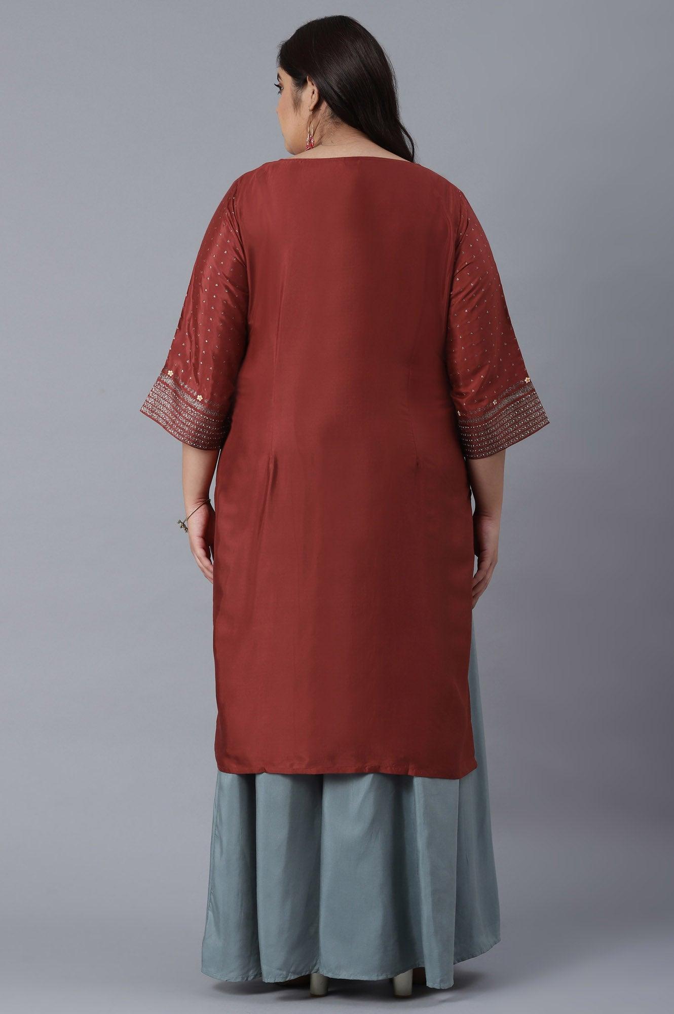 Rust Red Floral Print kurta - wforwoman