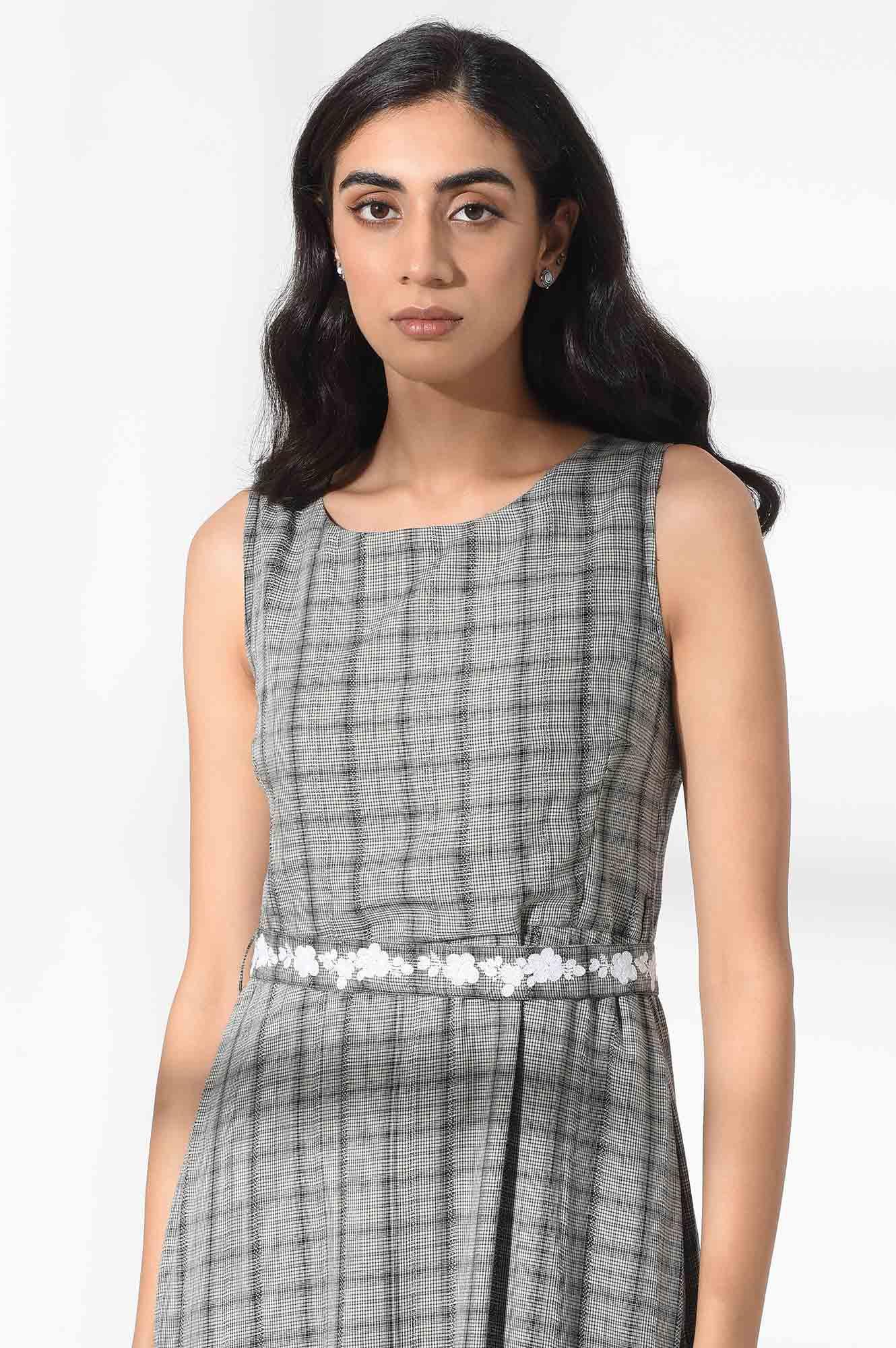 Black and Ecru Checks Dress - wforwoman