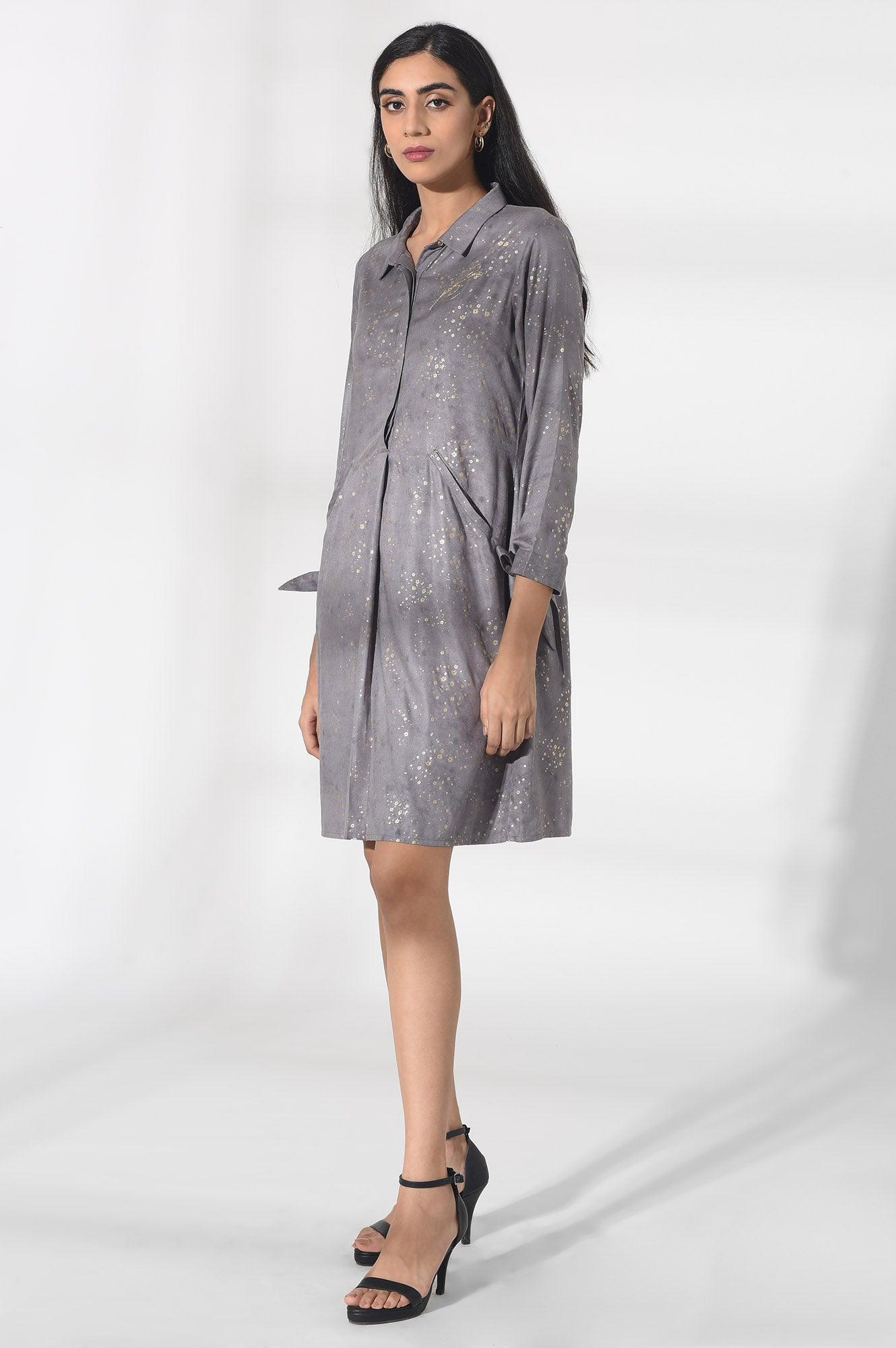 Light Grey Embroidered Dress - wforwoman