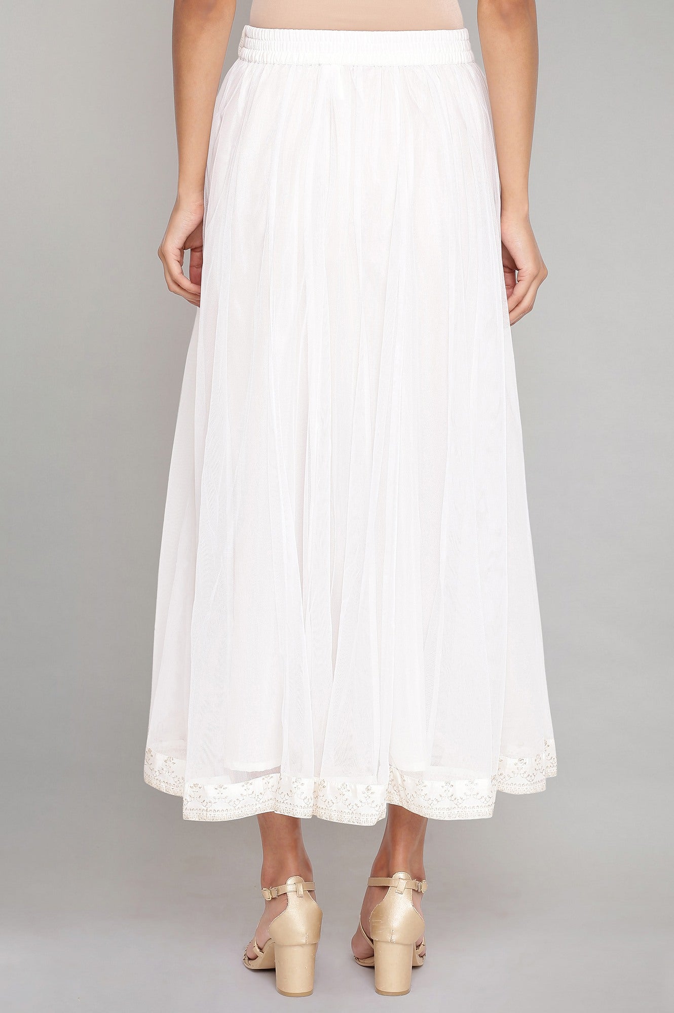 Ecru Flared Mesh Skirt