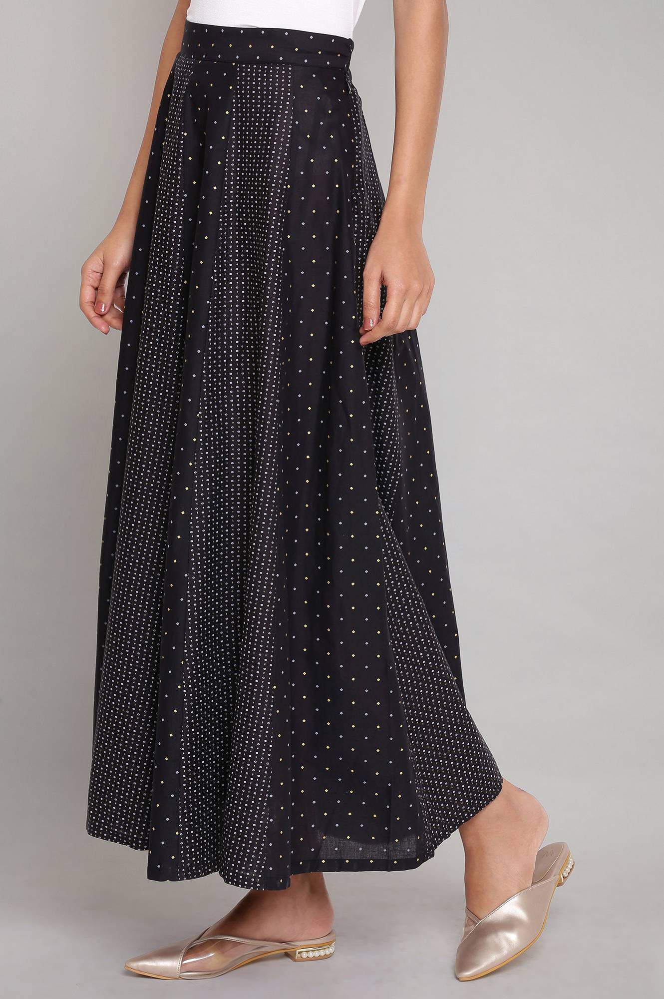 Jet Black Printed Panelled Skirt