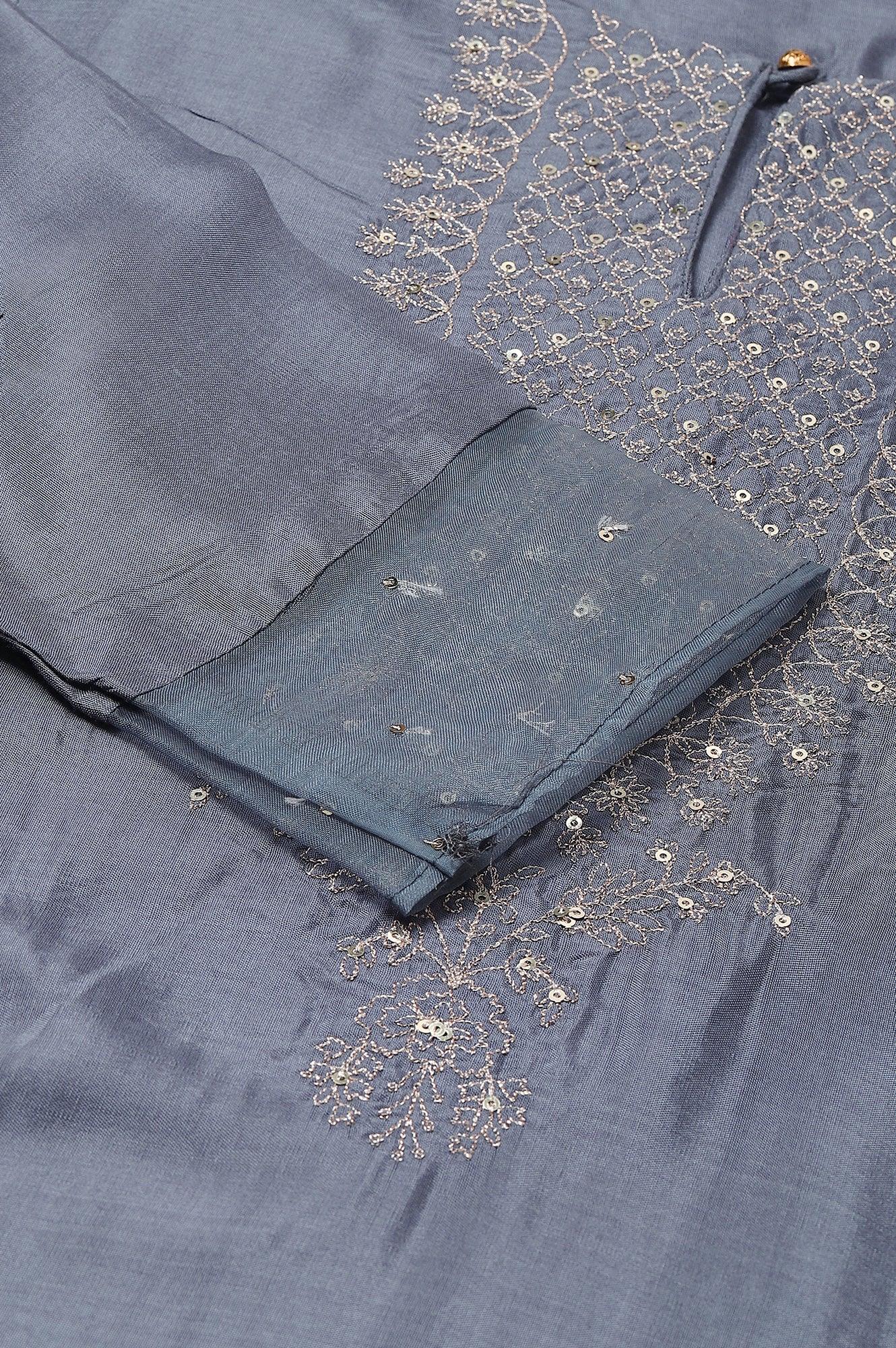 Blue Embroidered Straight kurta-Parallel Pants-Dupatta Set - wforwoman