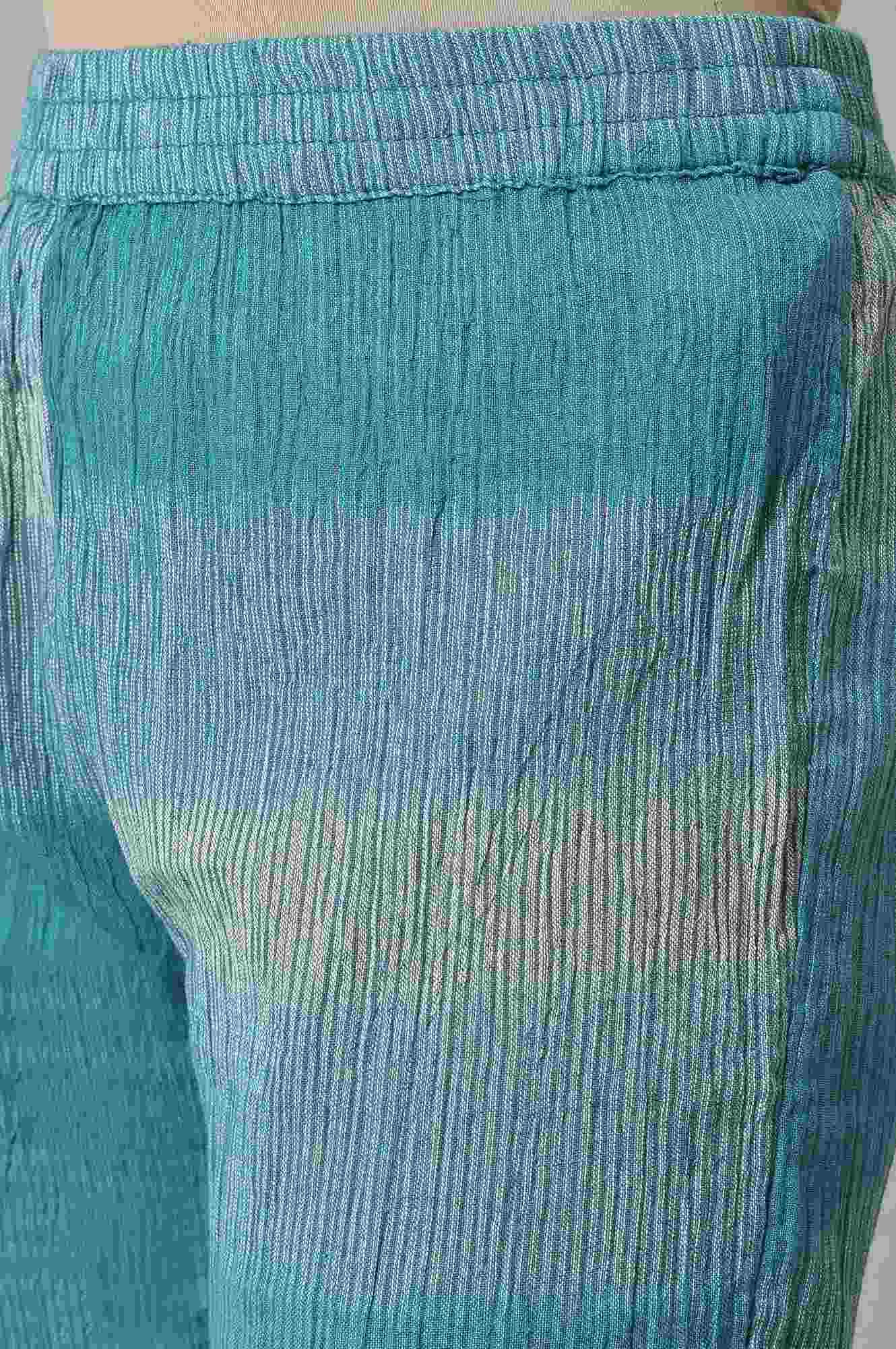 Teal Yarn-Dyed Ikkat Crepe kurta And Straight Pants Set - wforwoman