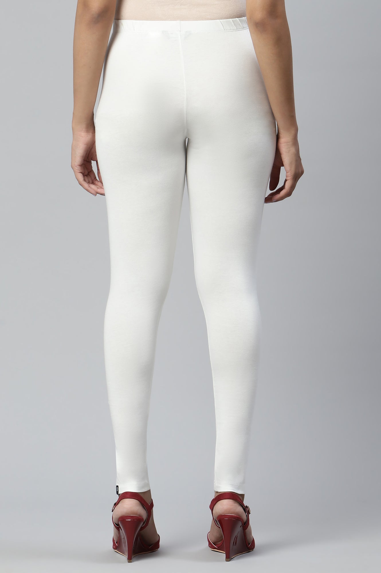 Off White Solid Skinny-fit Cotton Tights with Elasticated Waistband
