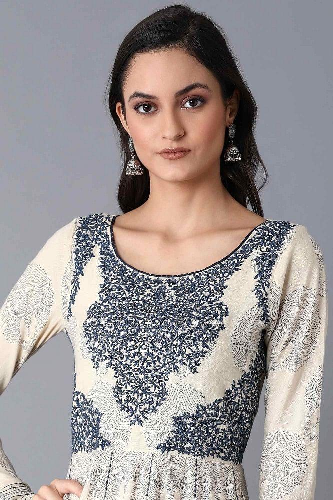 Ecru Printed Kalidar Dress - wforwoman