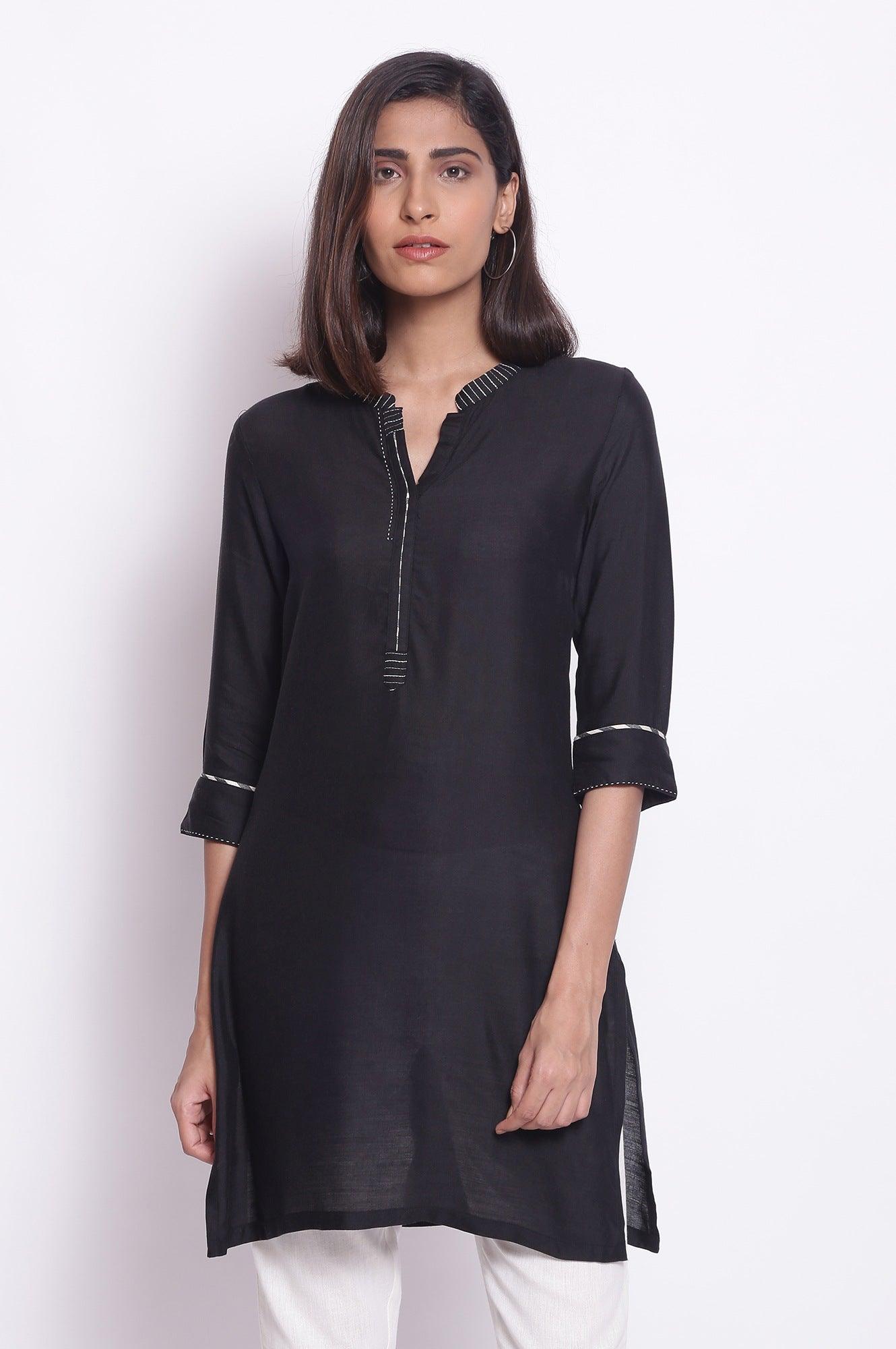 Black Solid kurta - wforwoman