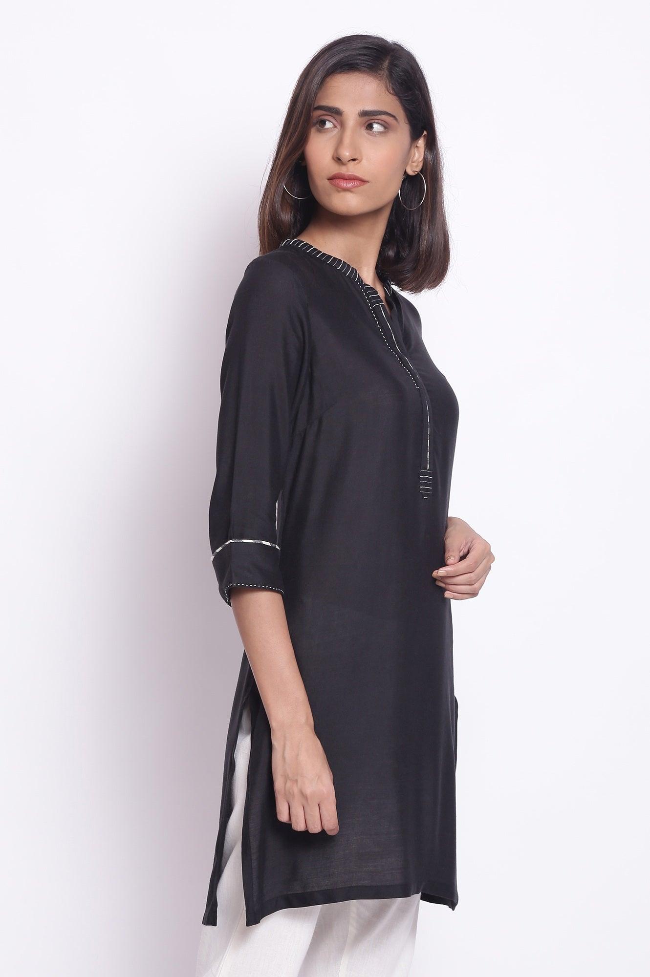 Black Solid kurta - wforwoman