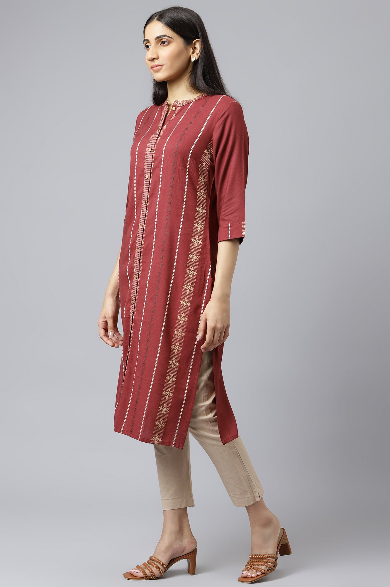Syrah Red Straight Dobby kurta