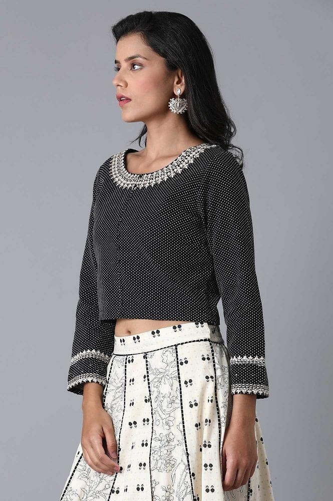 Black Polka Dobby Crop Top - wforwoman