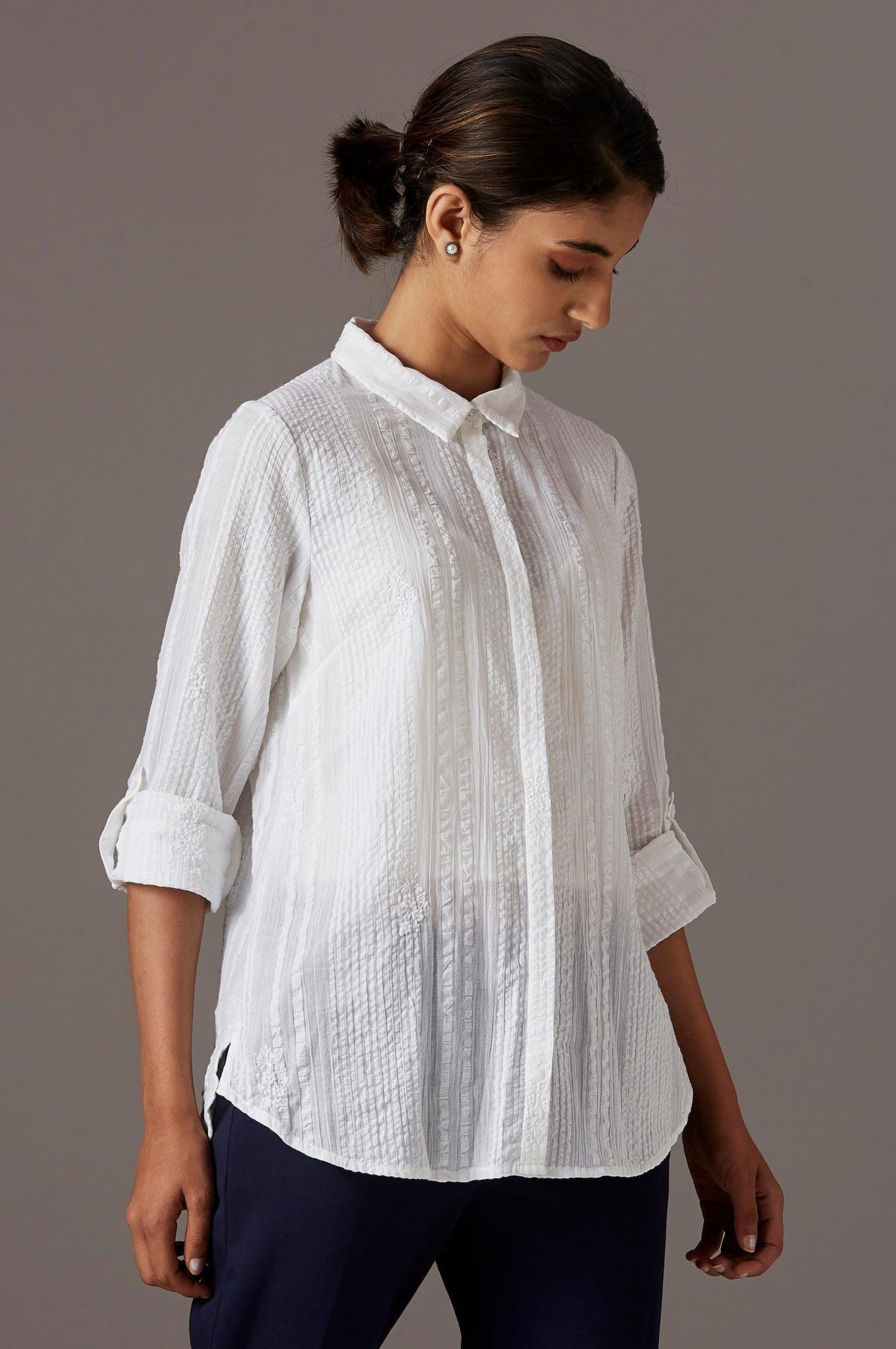 Ecru Embroidered Shirt - wforwoman