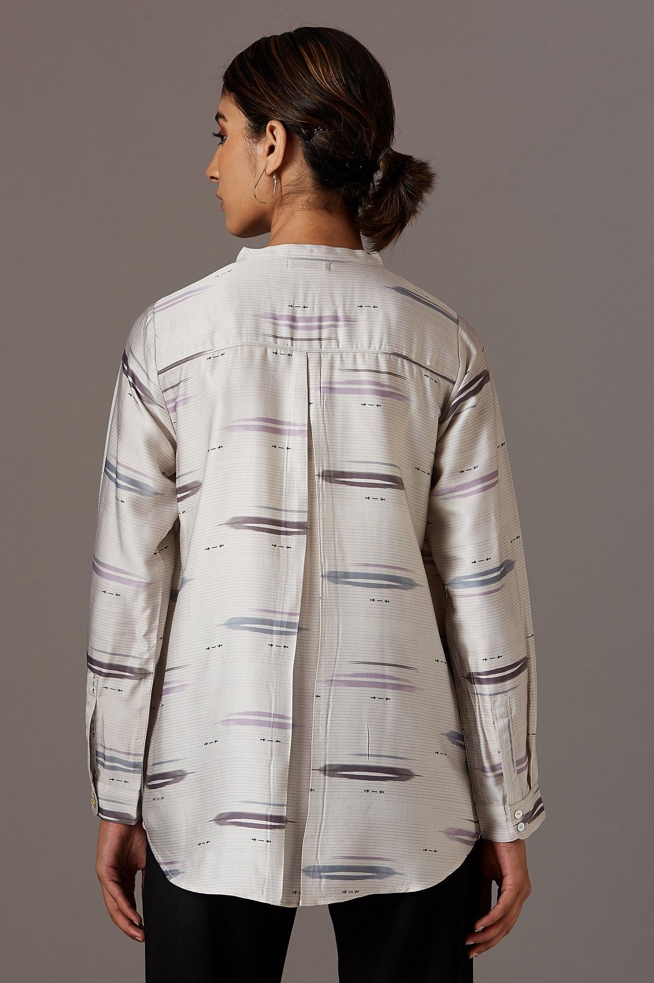 Ecru Mandarin Collar Shirt - wforwoman