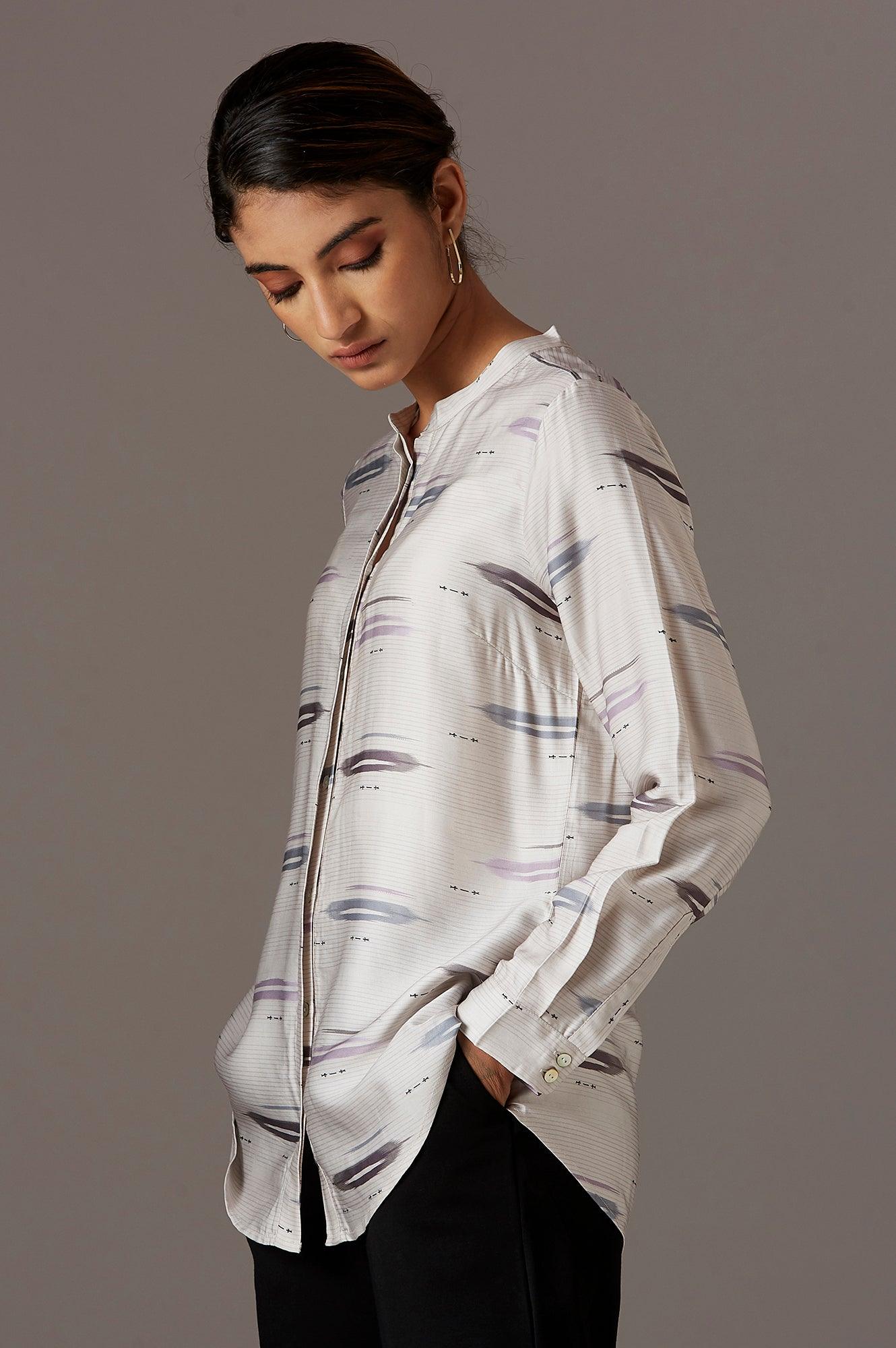 Ecru Mandarin Collar Shirt - wforwoman