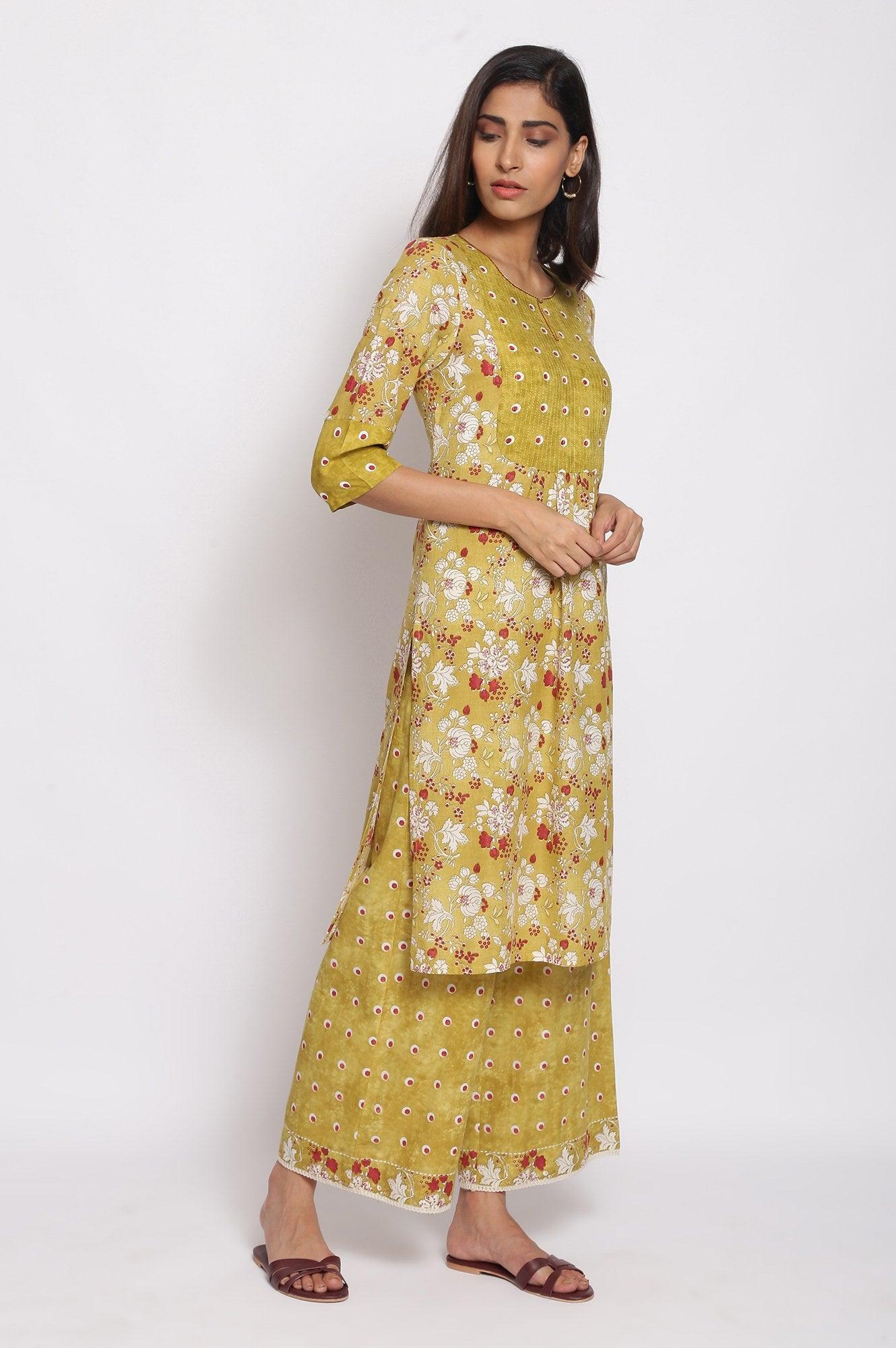 Celery Green kurta-Parallel Pants Set - wforwoman