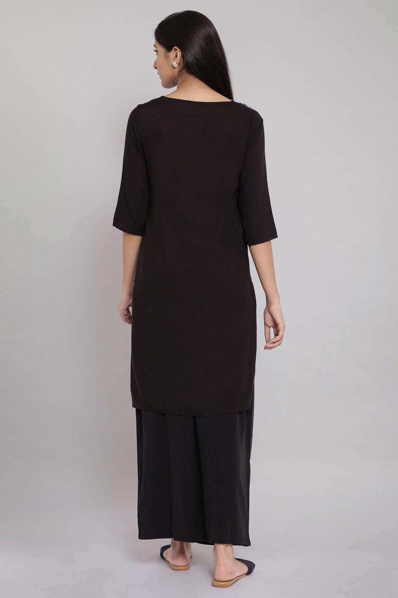 Black And Blue Dobby kurta - wforwoman
