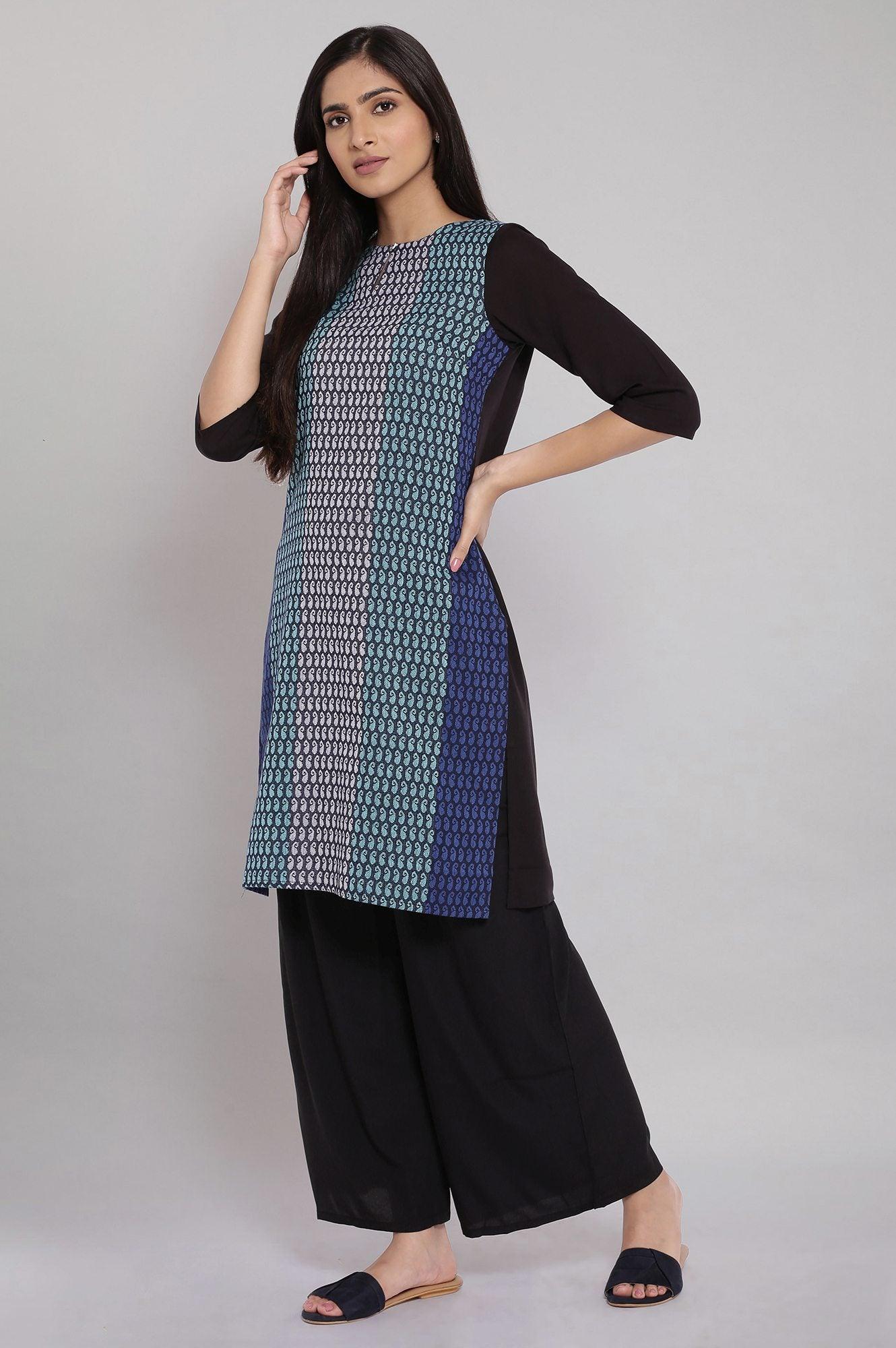 Black And Blue Dobby kurta - wforwoman