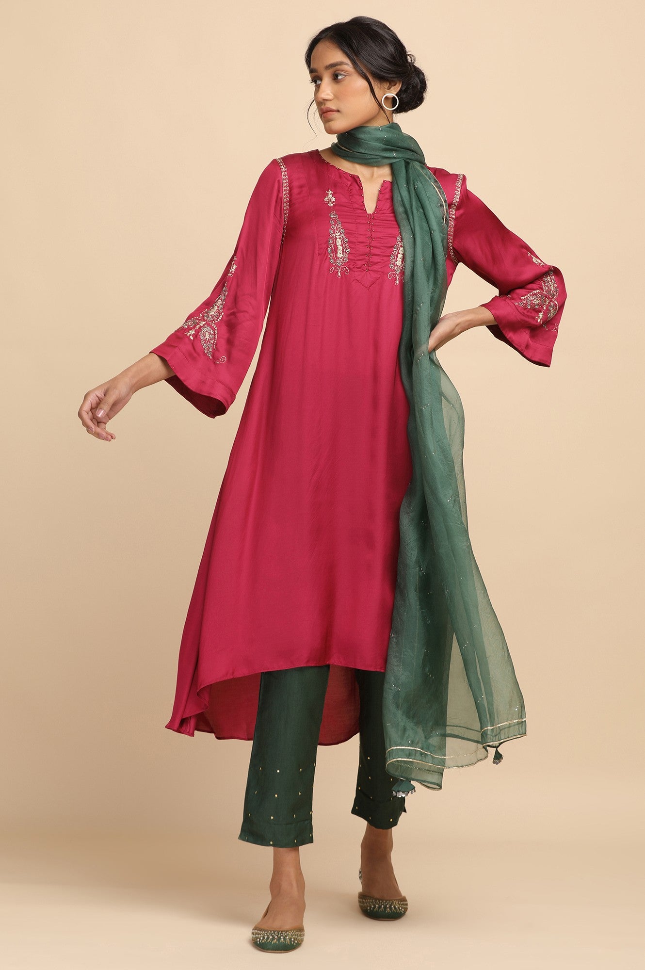 Fuchsia Modal Satin Flared kurta