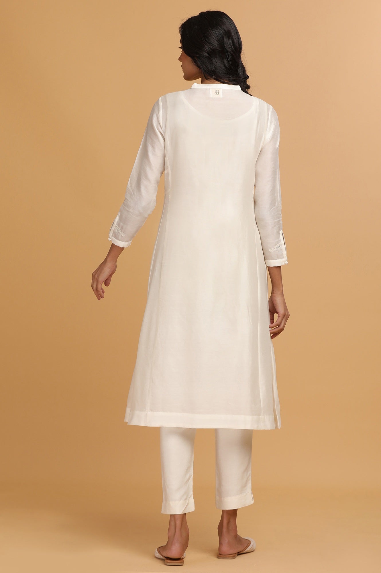 Ecru Cotton Silk Embroidered kurta