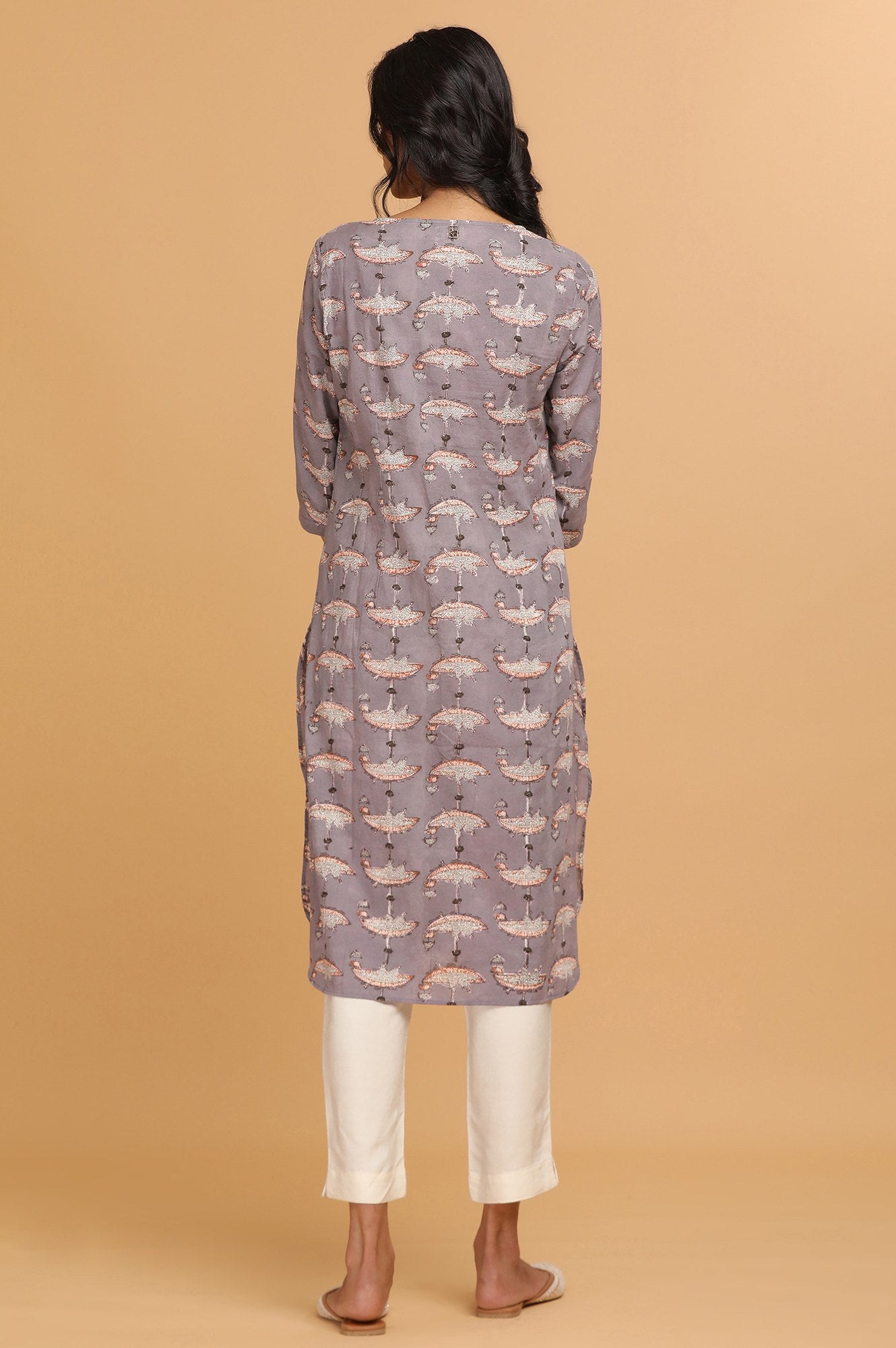 Lilac Hand Block Print kurta in Boat Motif