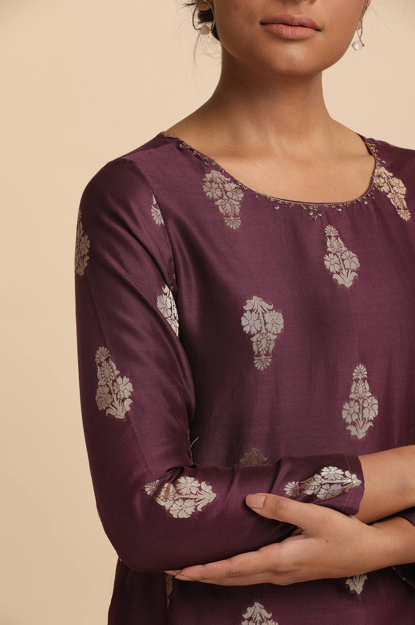 Dark Purple Cotton Silk Jacquard kurta