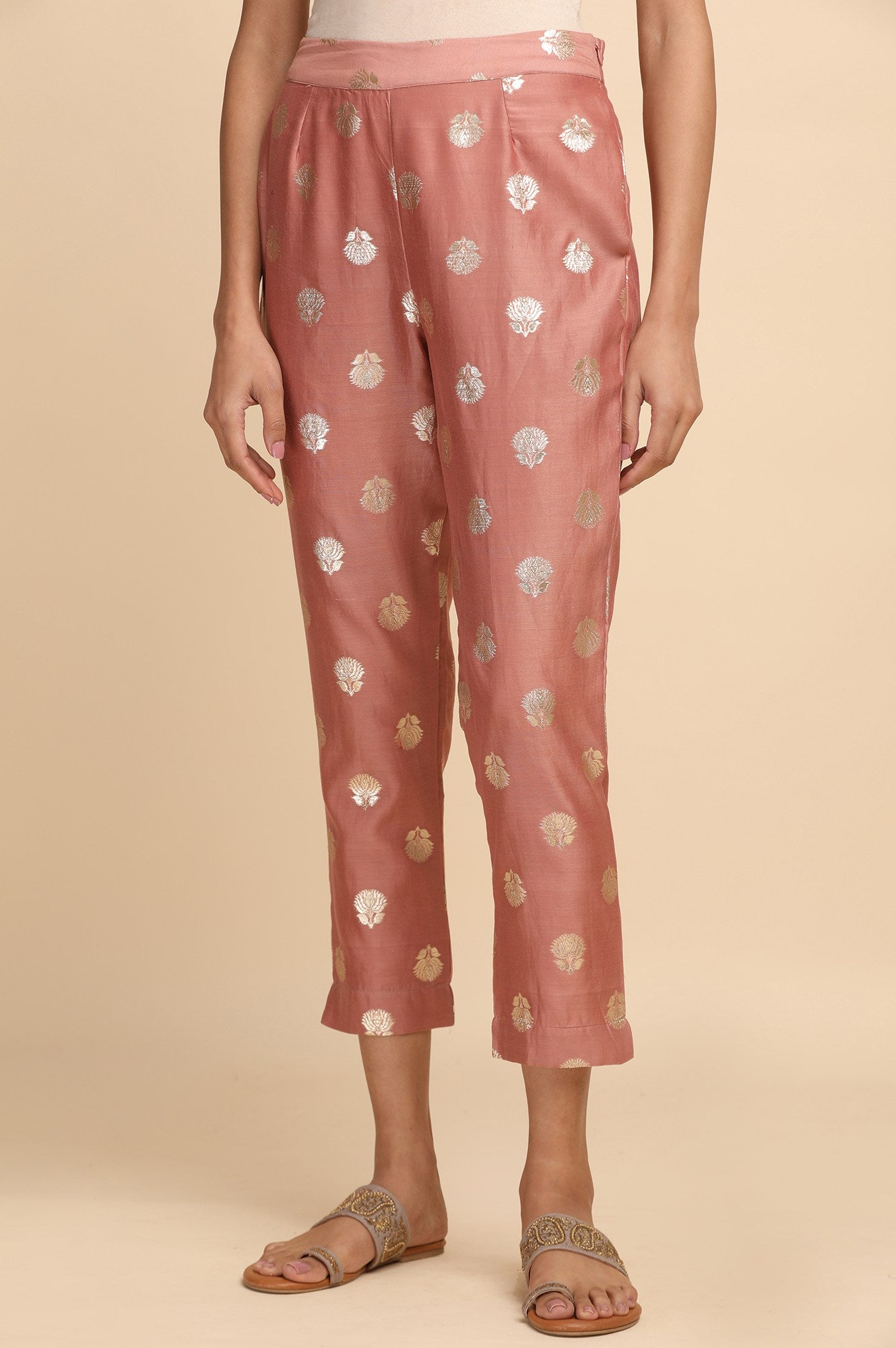 Dusty Pink Jacquard Slim Pants