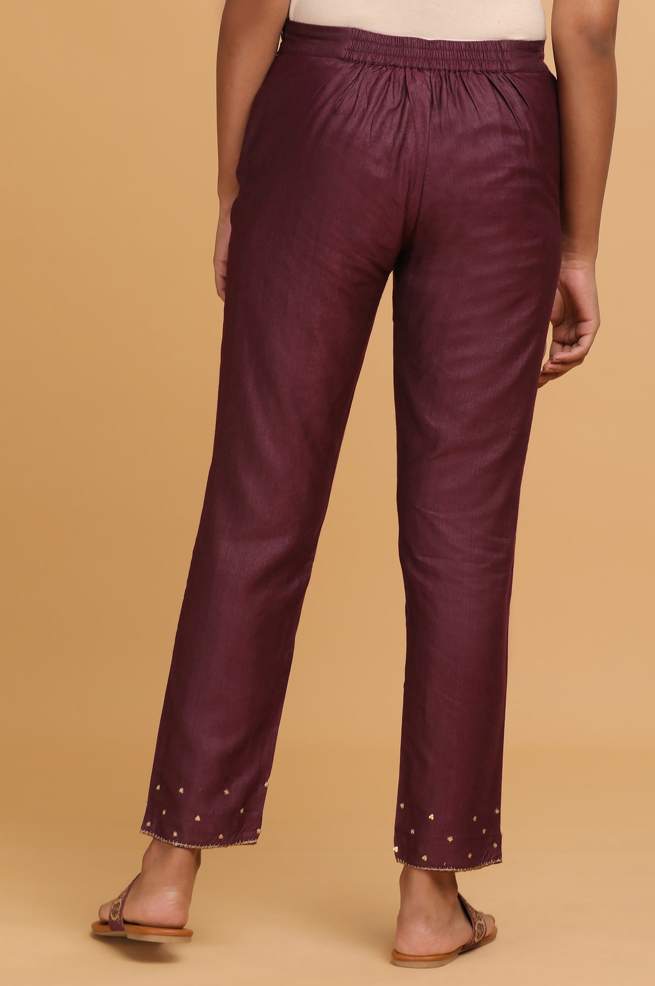 Wine Solid Slim Pants