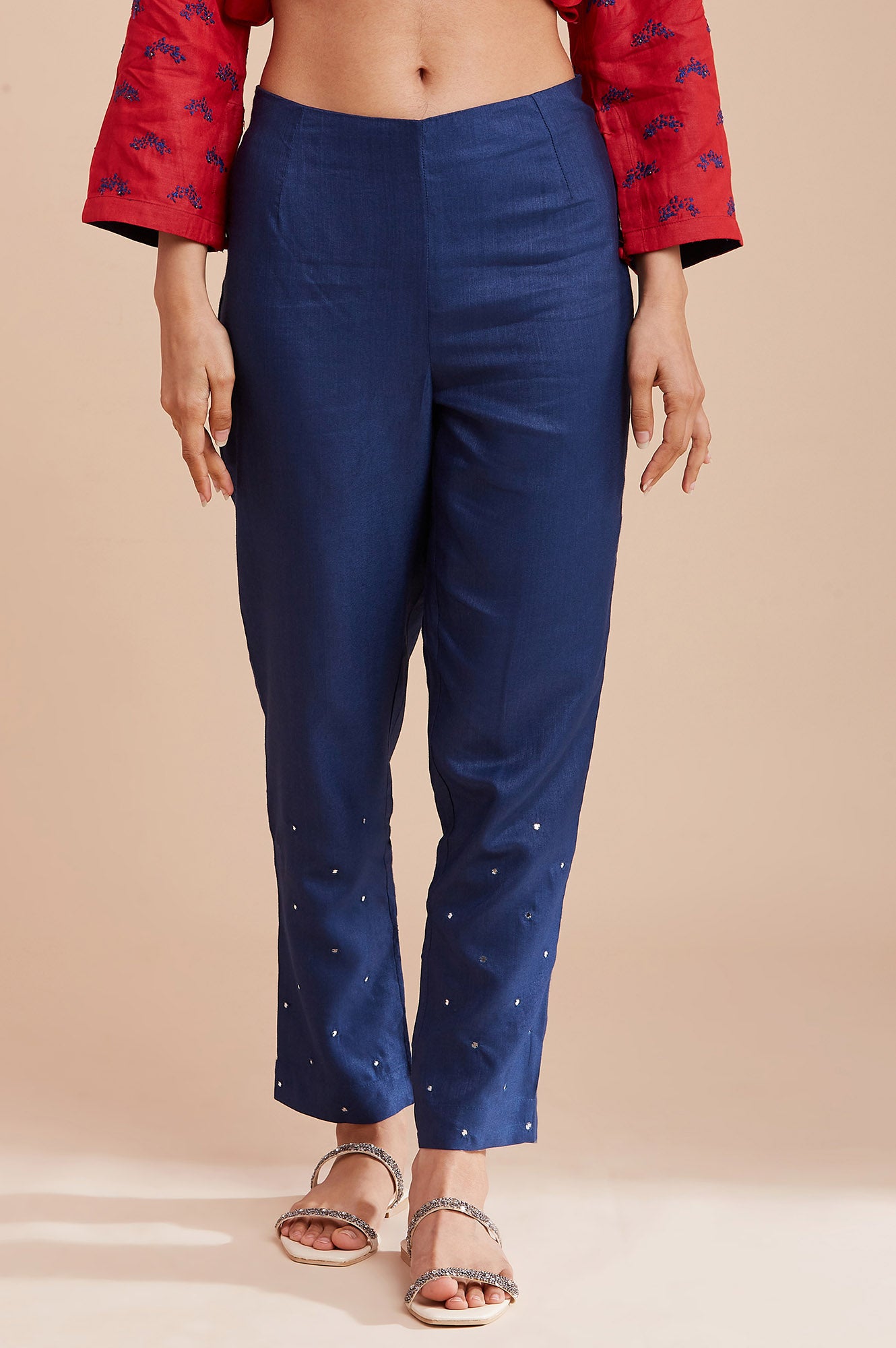 Dark Blue Solid Slim Pants
