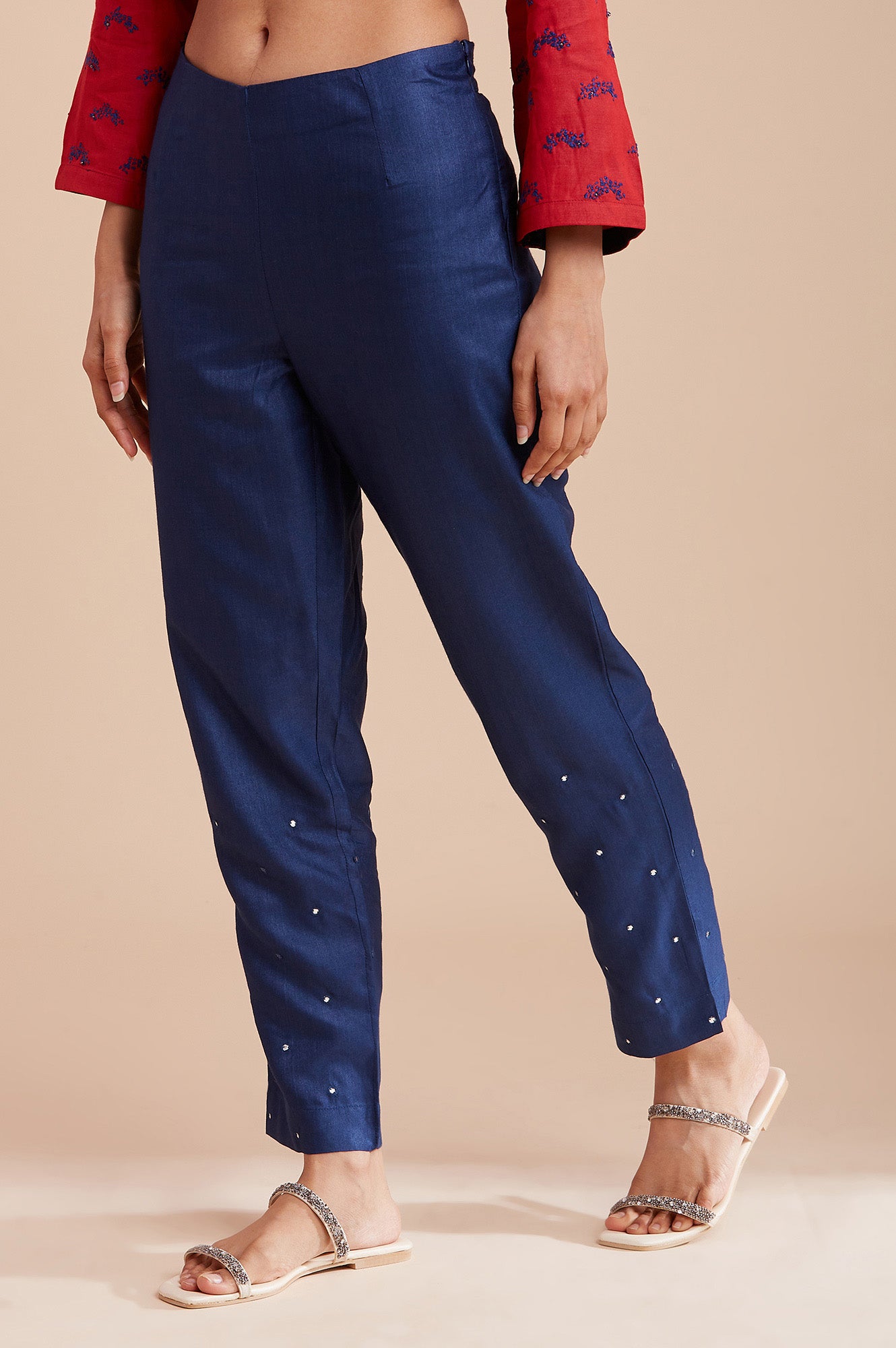 Dark Blue Solid Slim Pants