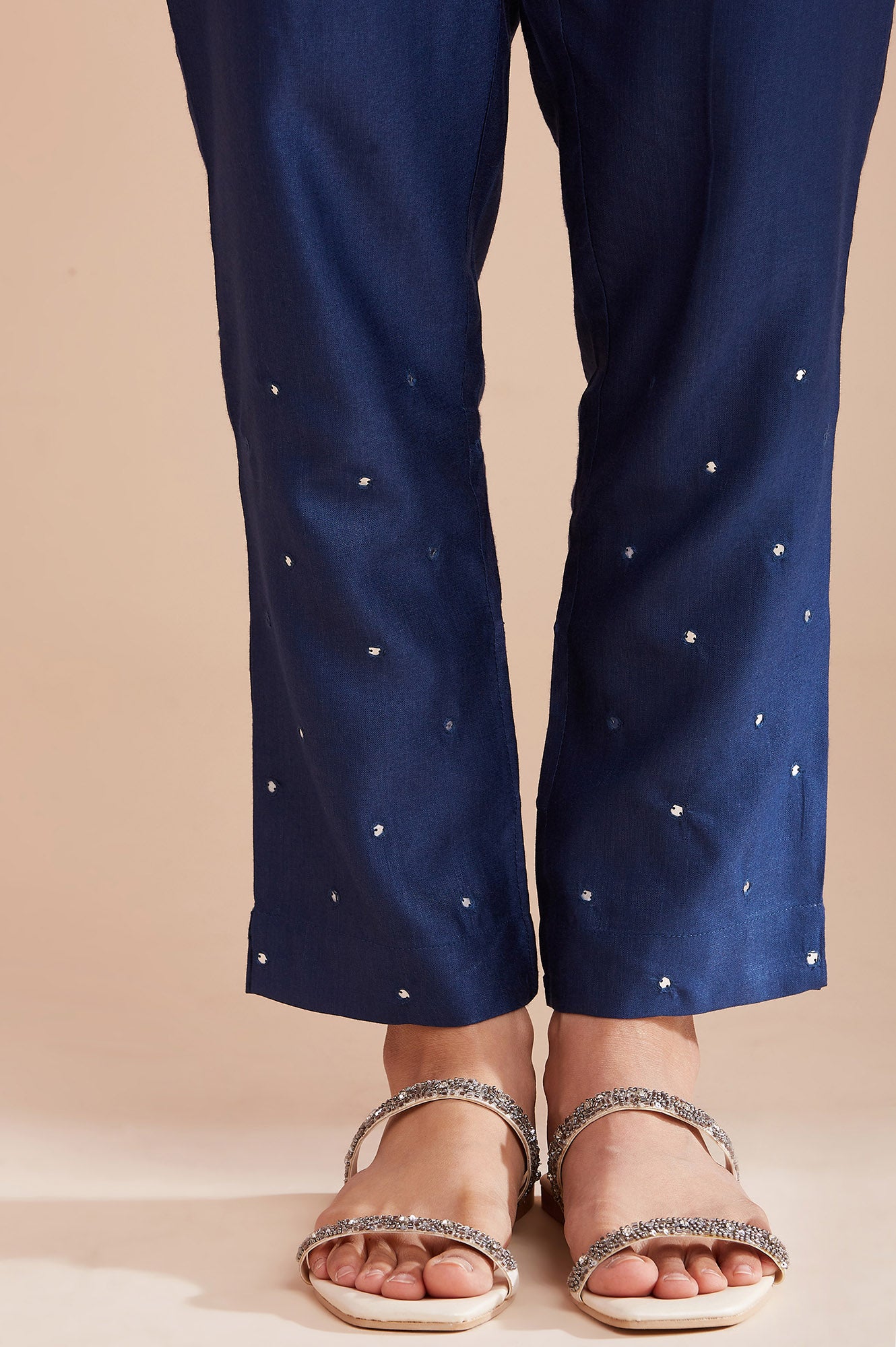 Dark Blue Solid Slim Pants