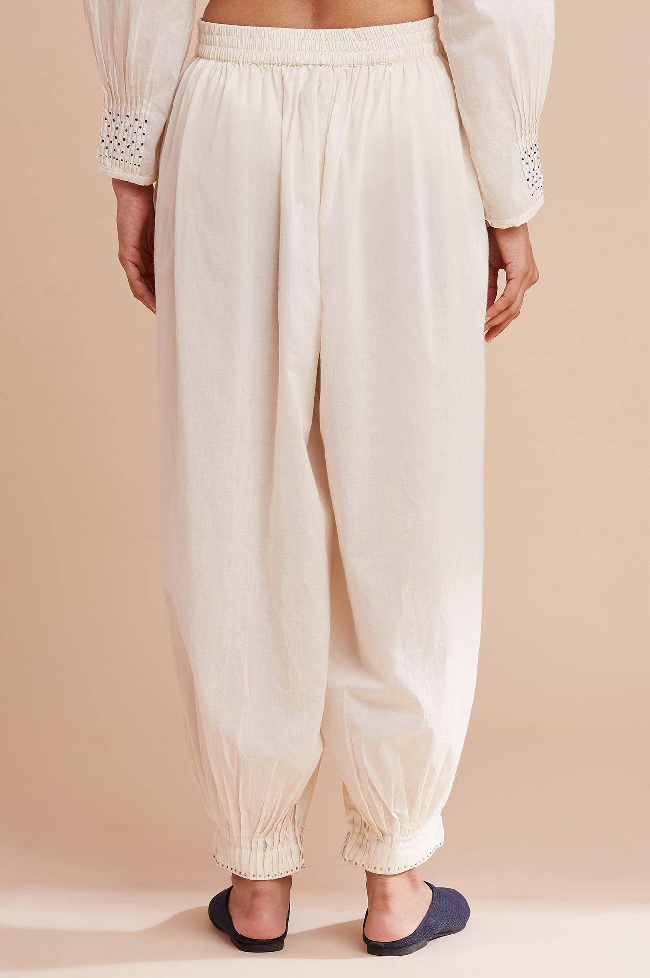 Ecru Solid Hem Cuffed Salwar Pants - wforwoman