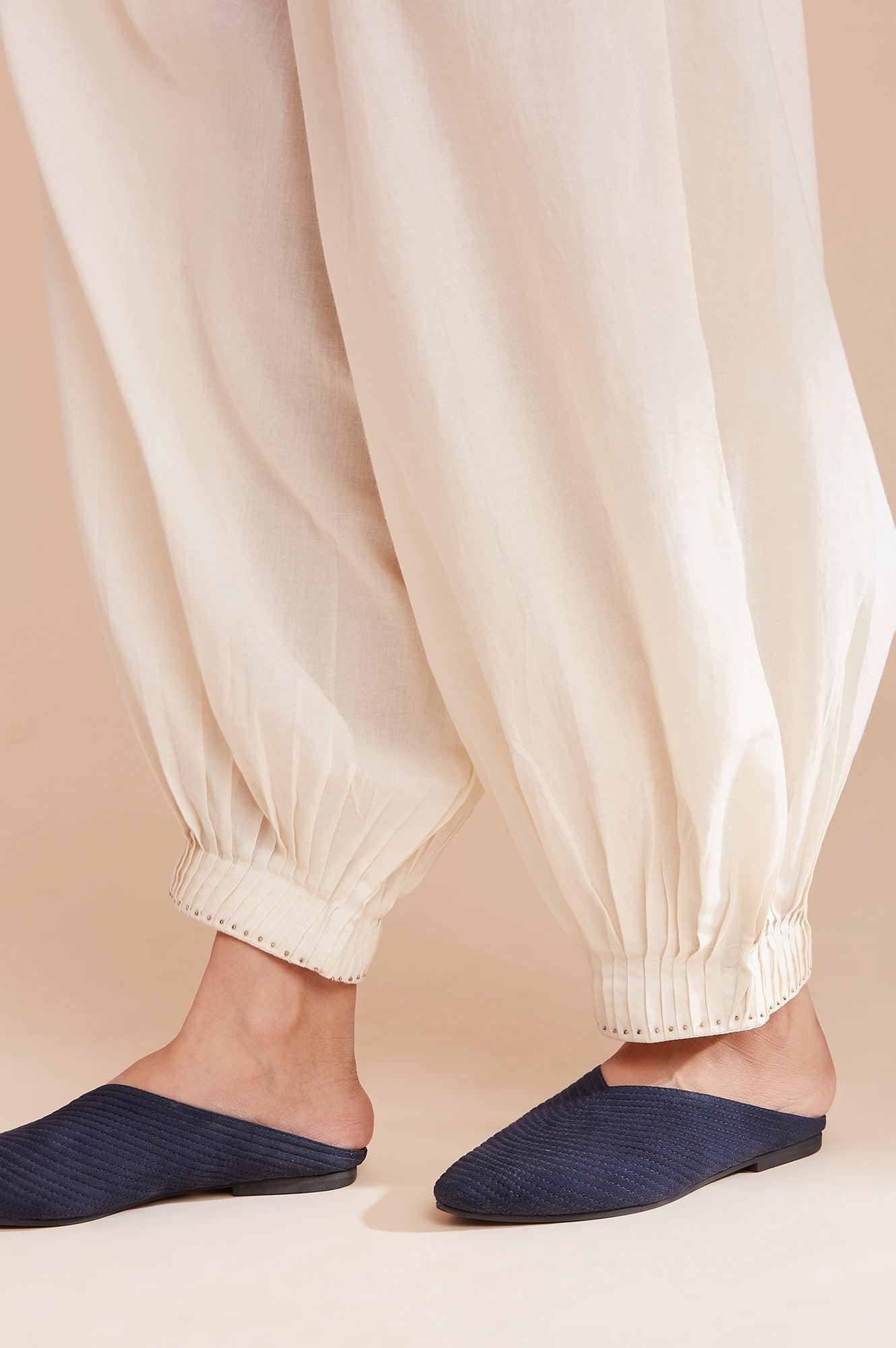 Ecru Solid Hem Cuffed Salwar Pants - wforwoman