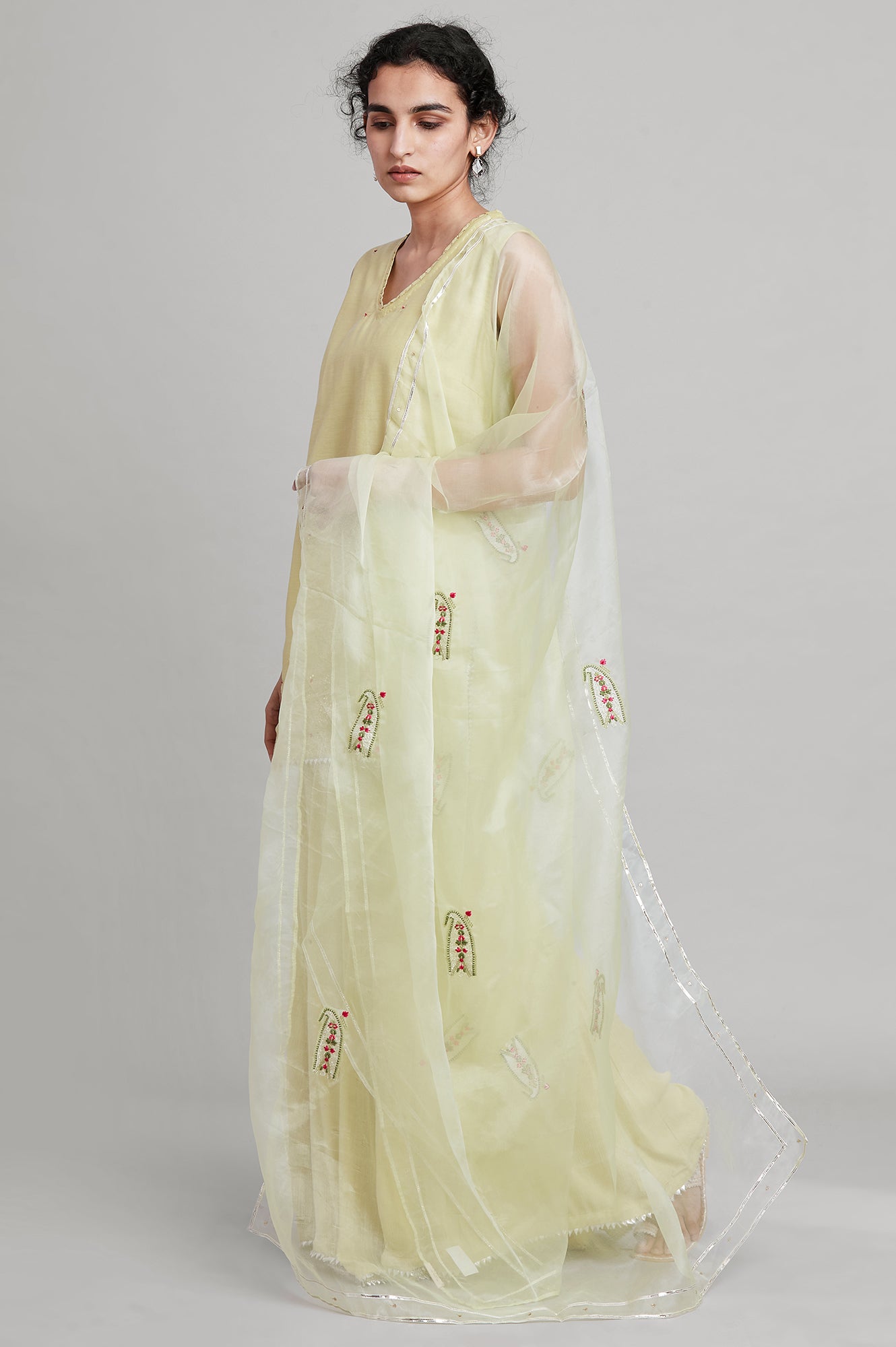 Light Green Short kurta-Light Green Sharara-Dupatta Set