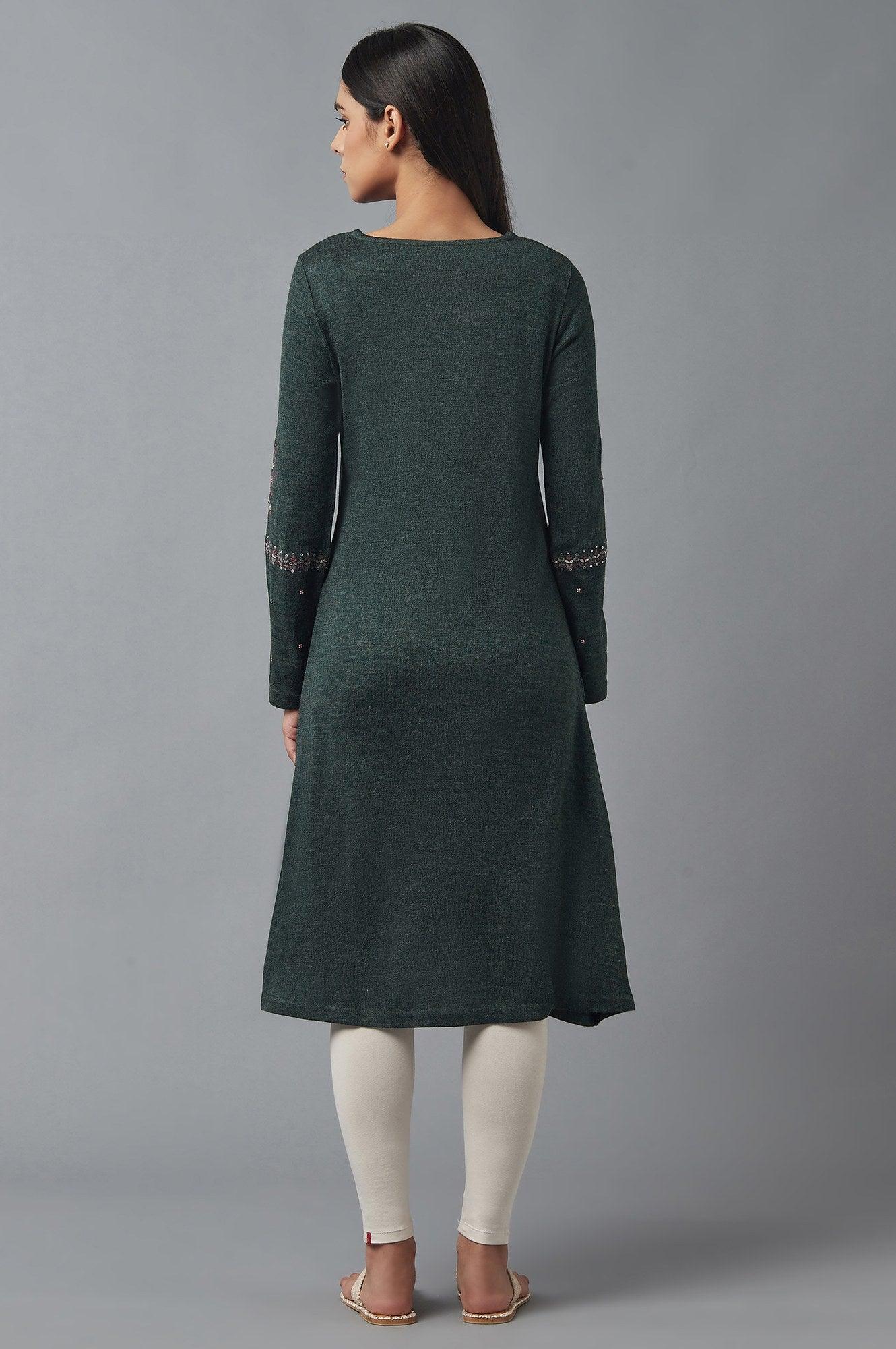 Slate Grey Embroidered Winter kurta - wforwoman