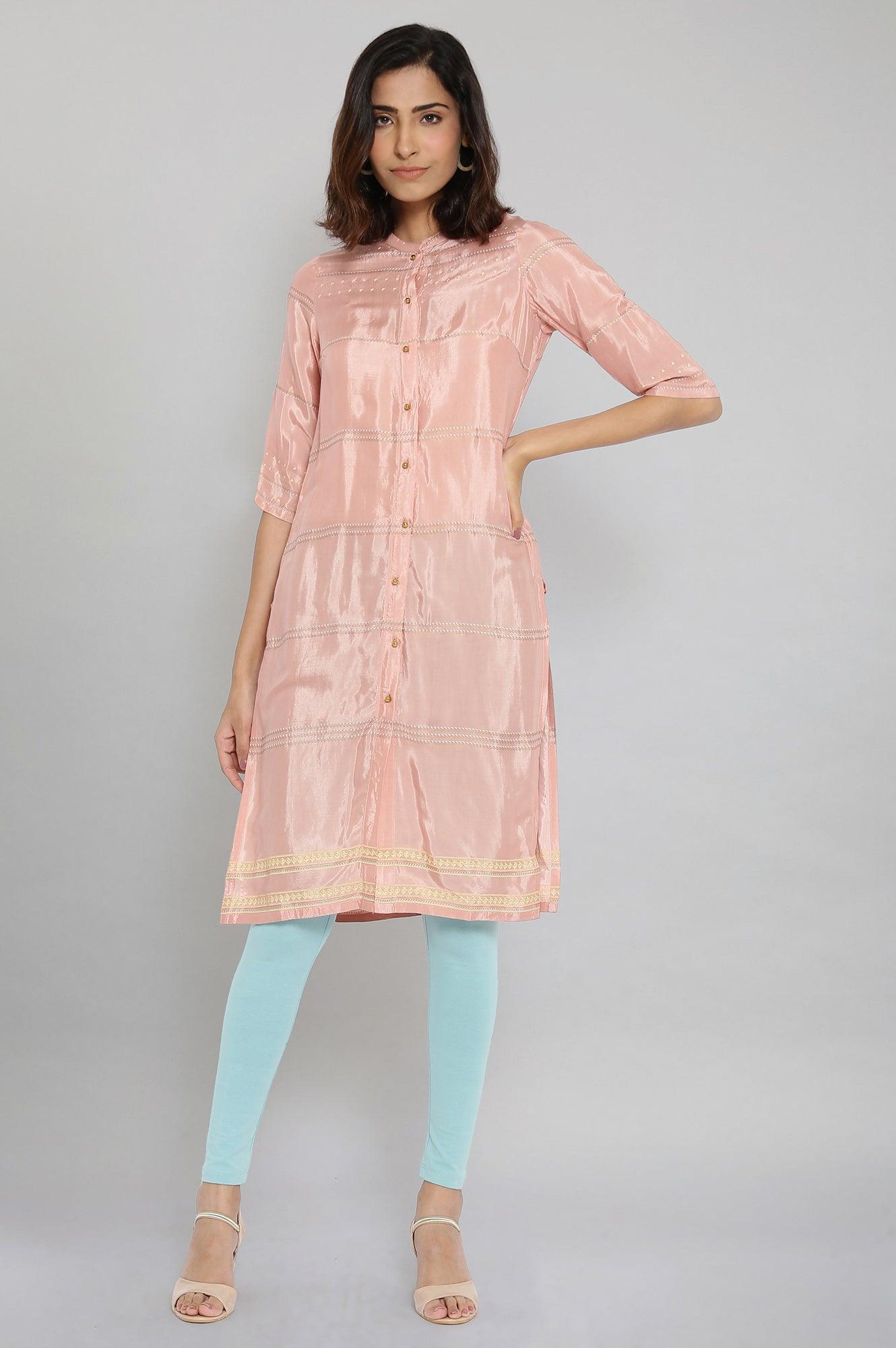 Pink Shantung Printed kurta - wforwoman