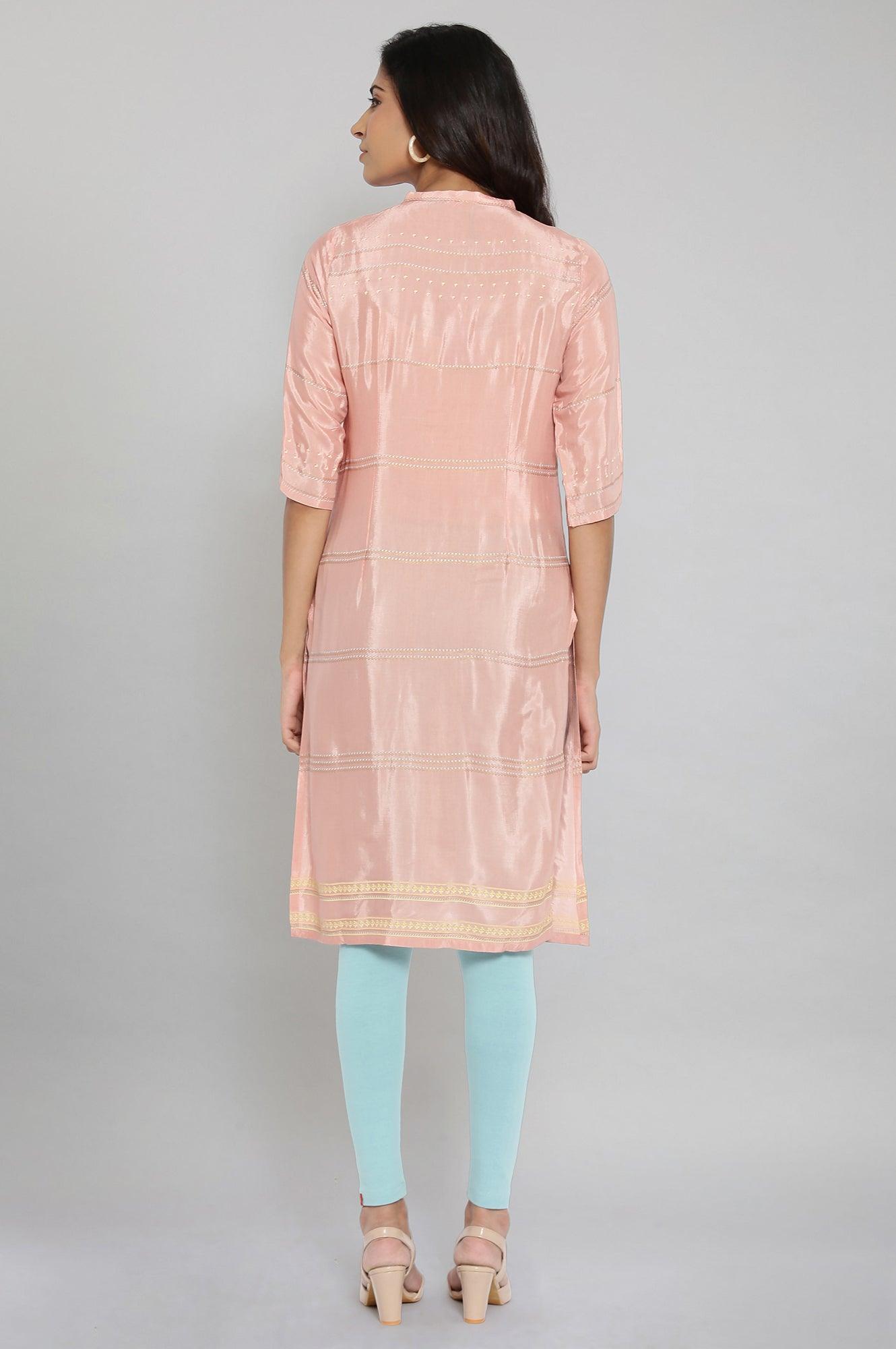 Pink Shantung Printed kurta - wforwoman