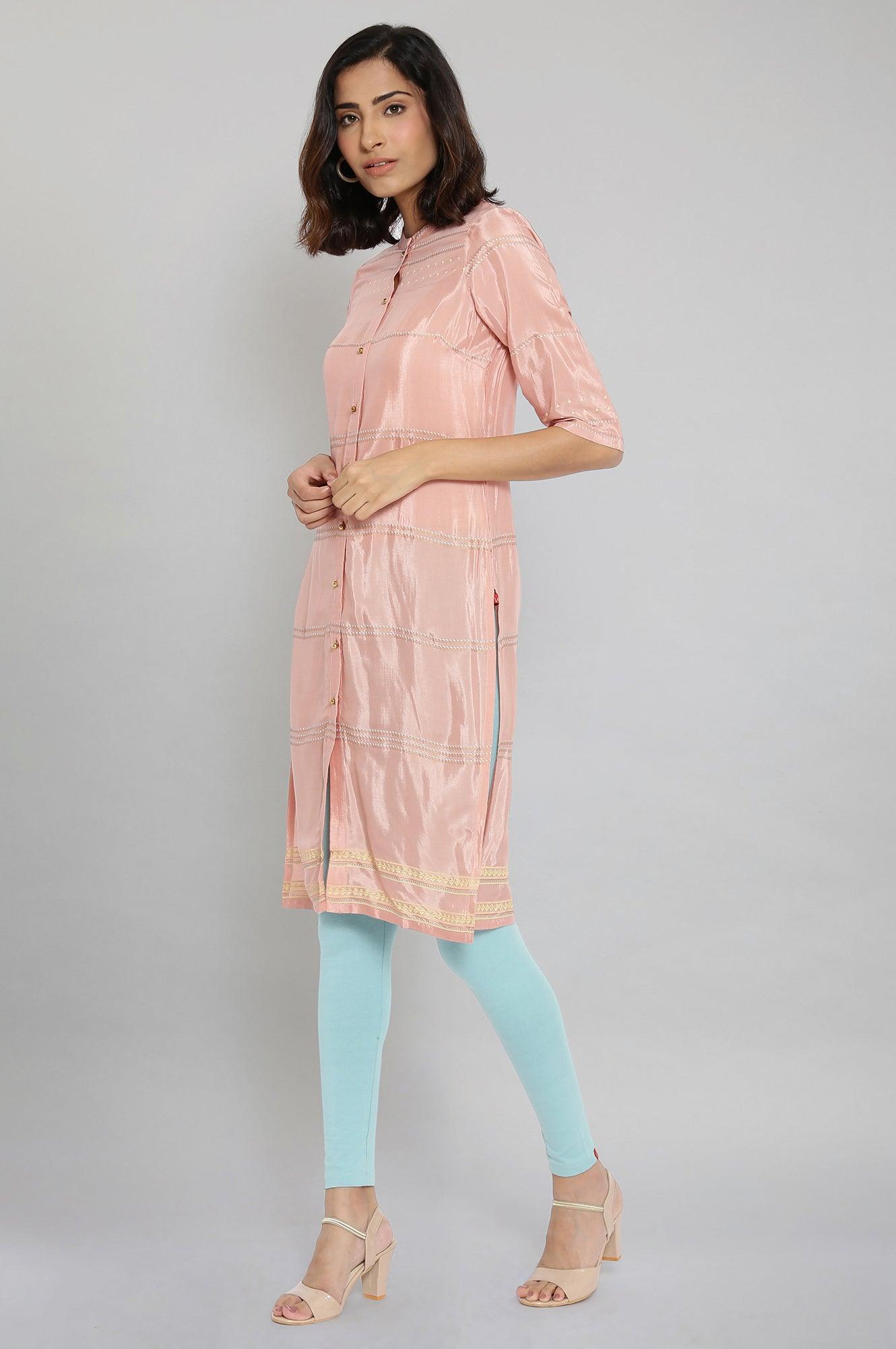 Pink Shantung Printed kurta - wforwoman