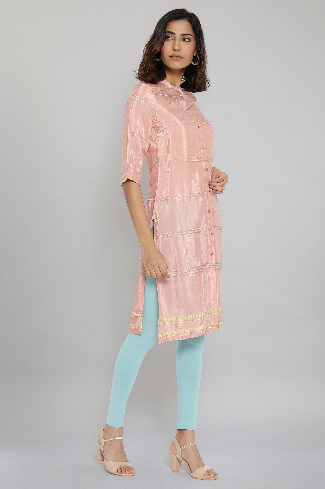 Pink Shantung Printed kurta - wforwoman