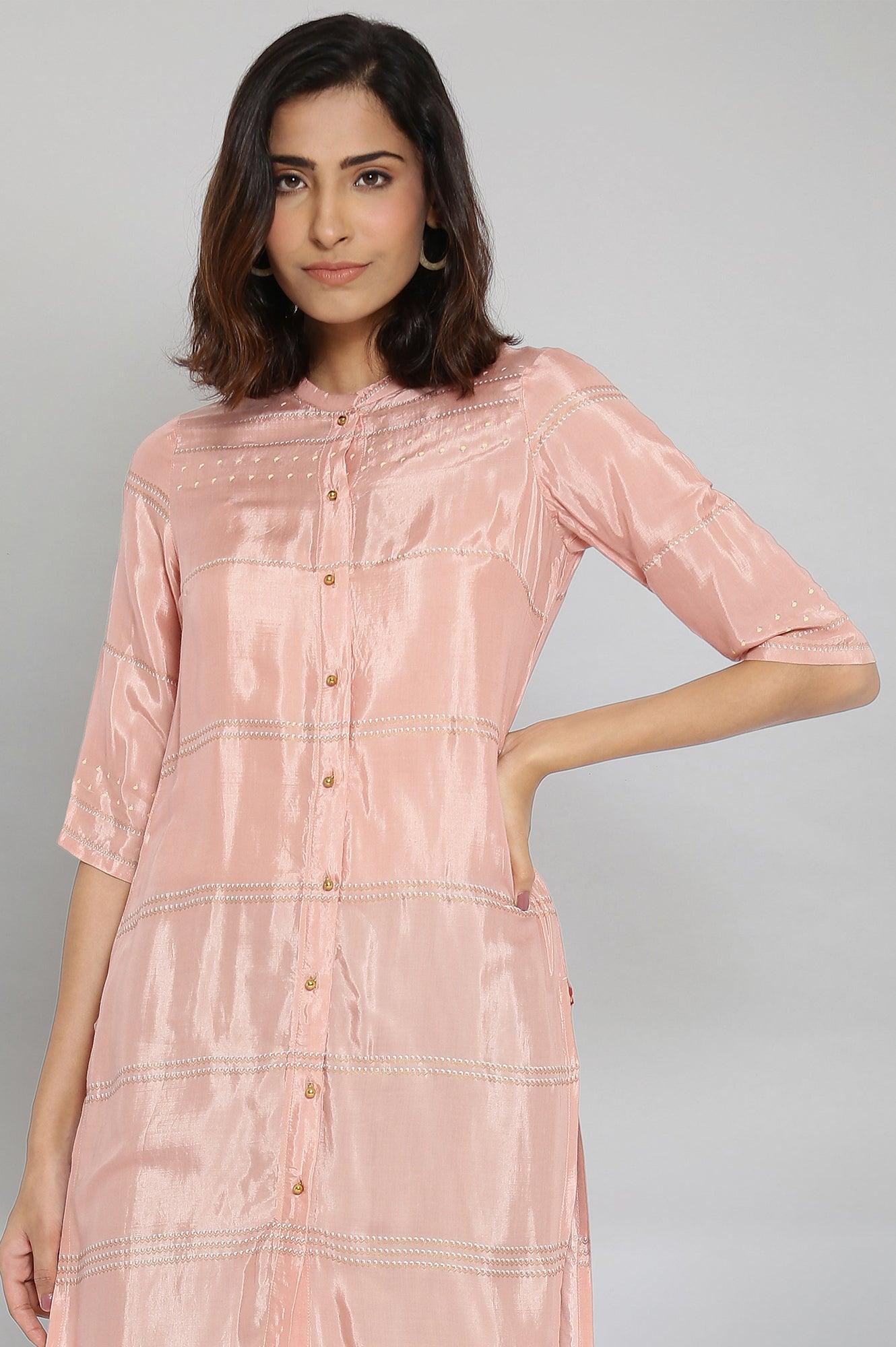 Pink Shantung Printed kurta - wforwoman
