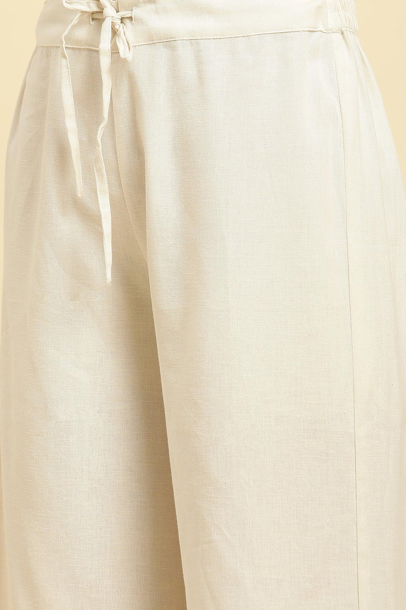 Off White Thread Embroidered And Side Stripe Kurta And Pants Set - wforwoman