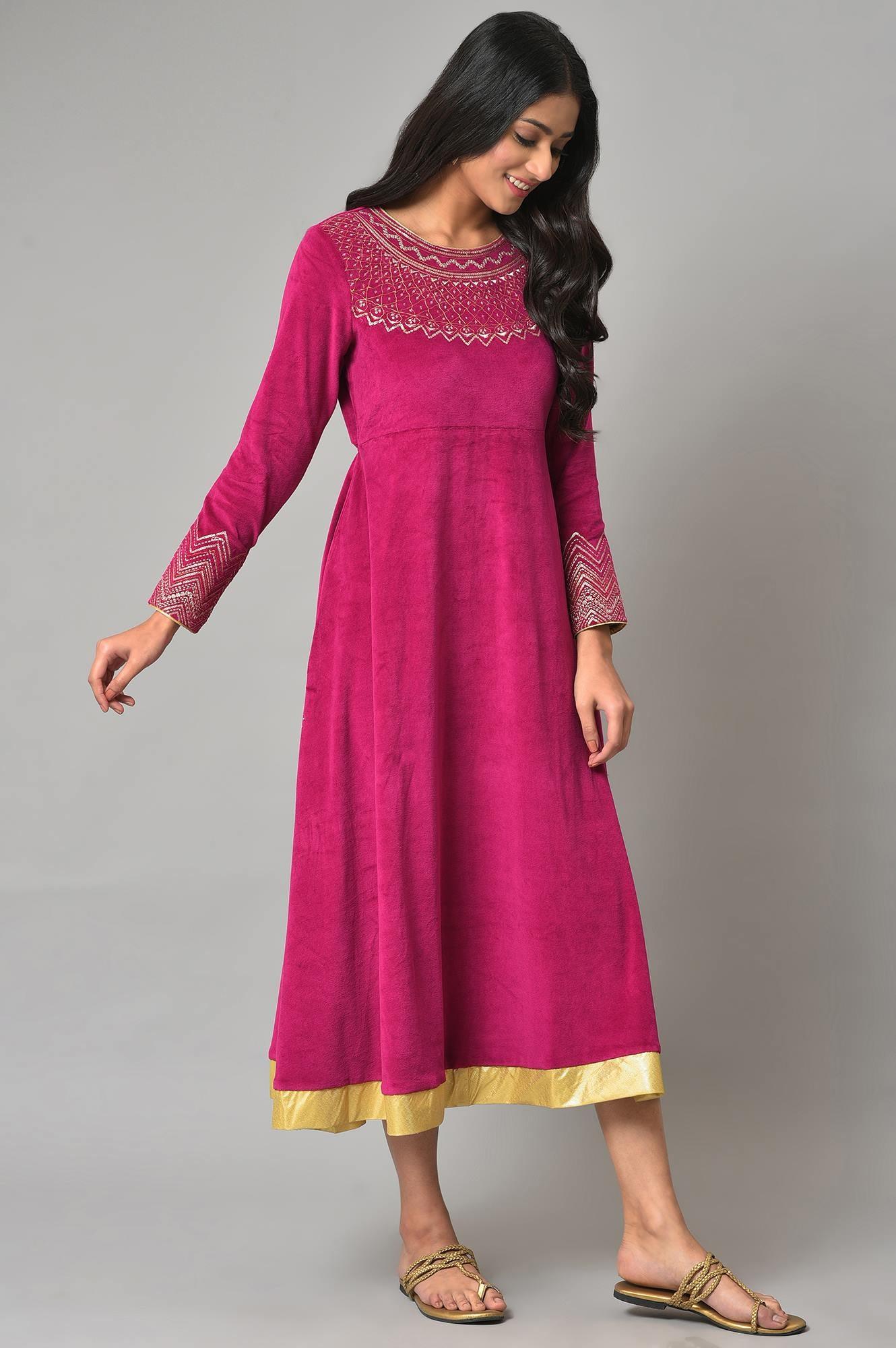 Pink Zari Embroidered Straight Kurta, Pant And Dupatta Set - wforwoman