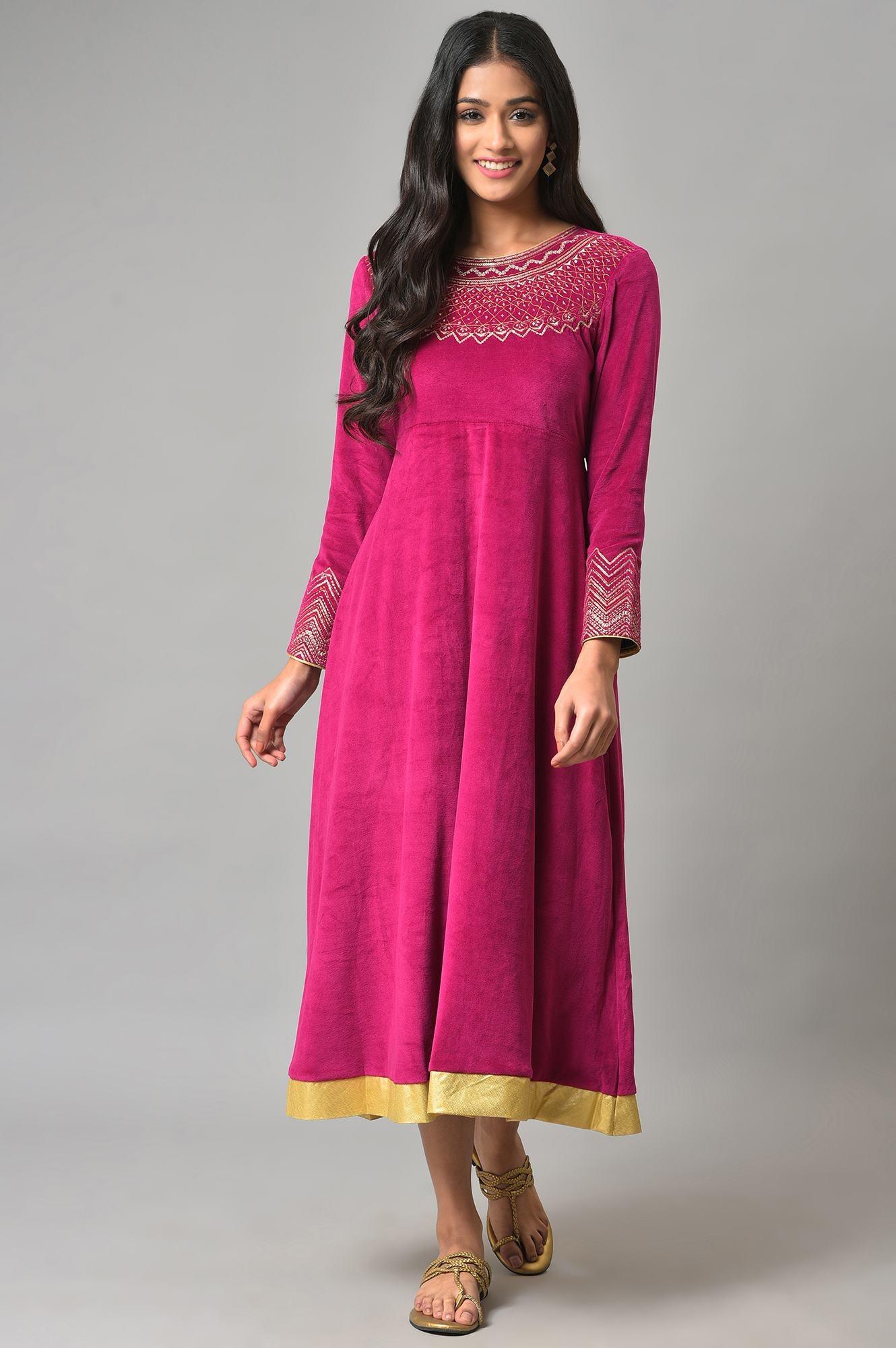 Pink Zari Embroidered Straight Kurta, Pant And Dupatta Set - wforwoman