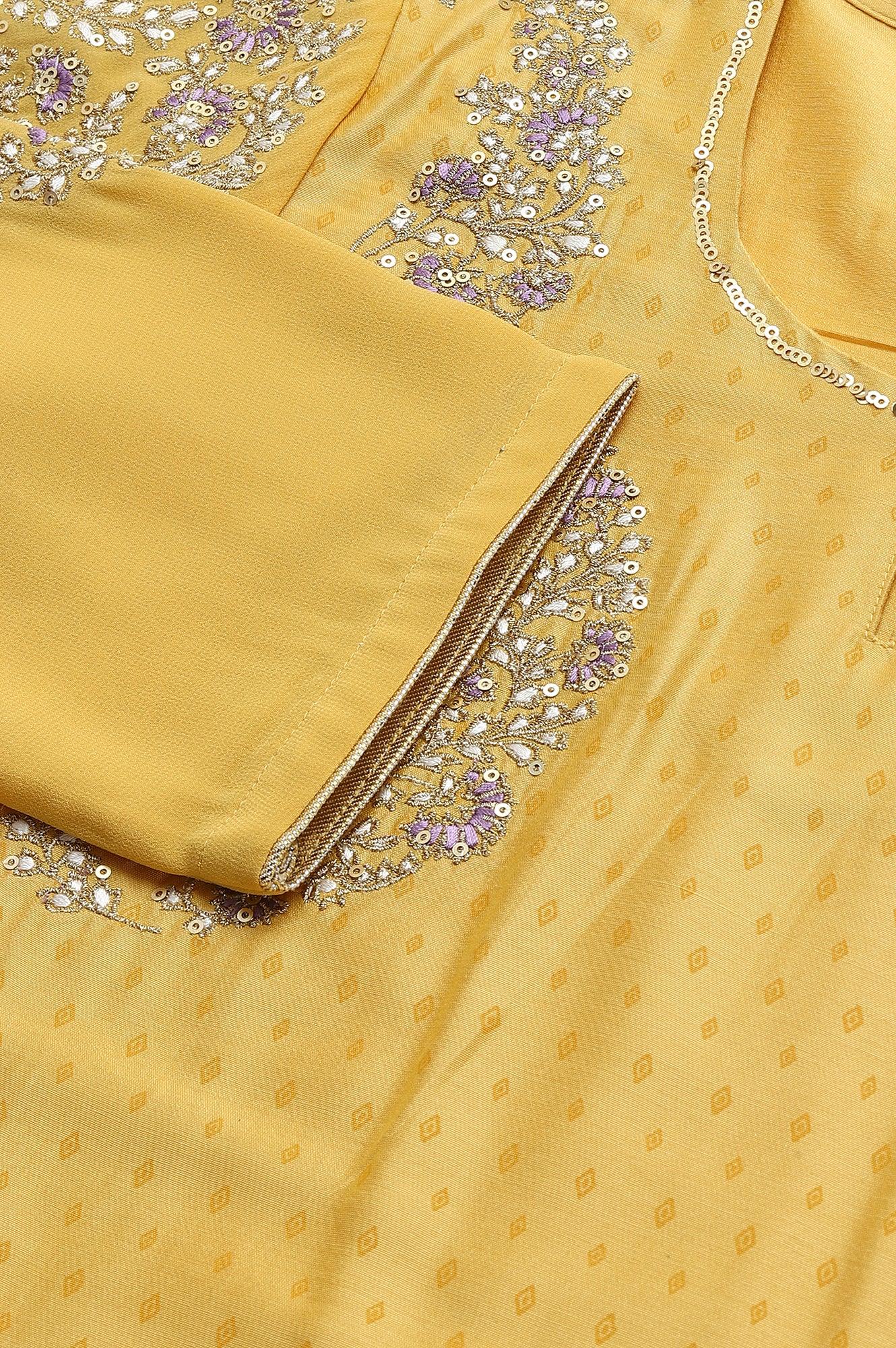 Yellow Dori Embroidered kurta With Ecru Sharara And Dupatta Set - wforwoman