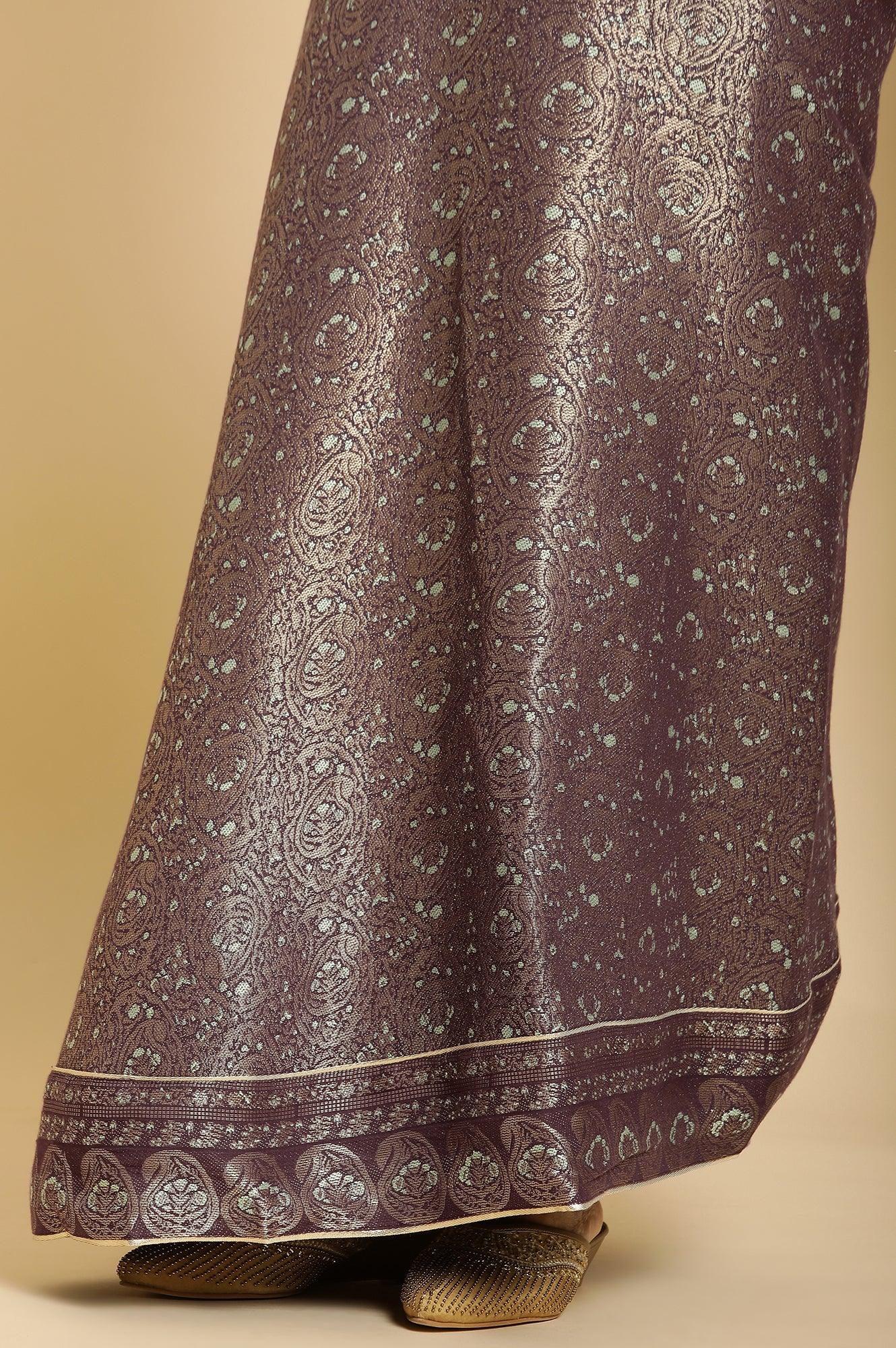 Purple Zari Jacquard Peplum Top With Skirt And Dupatta - wforwoman