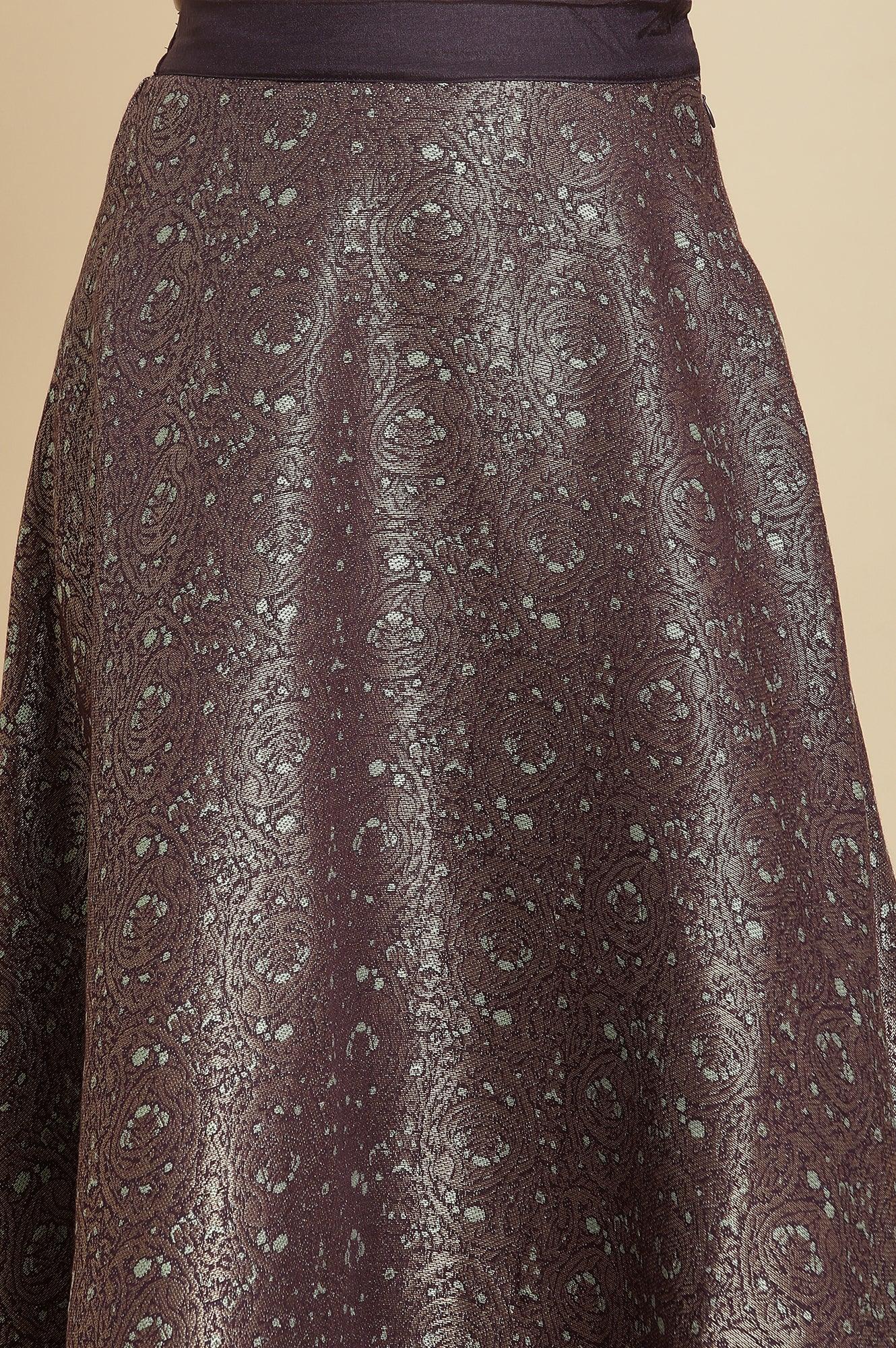 Purple Zari Jacquard Peplum Top With Skirt And Dupatta - wforwoman