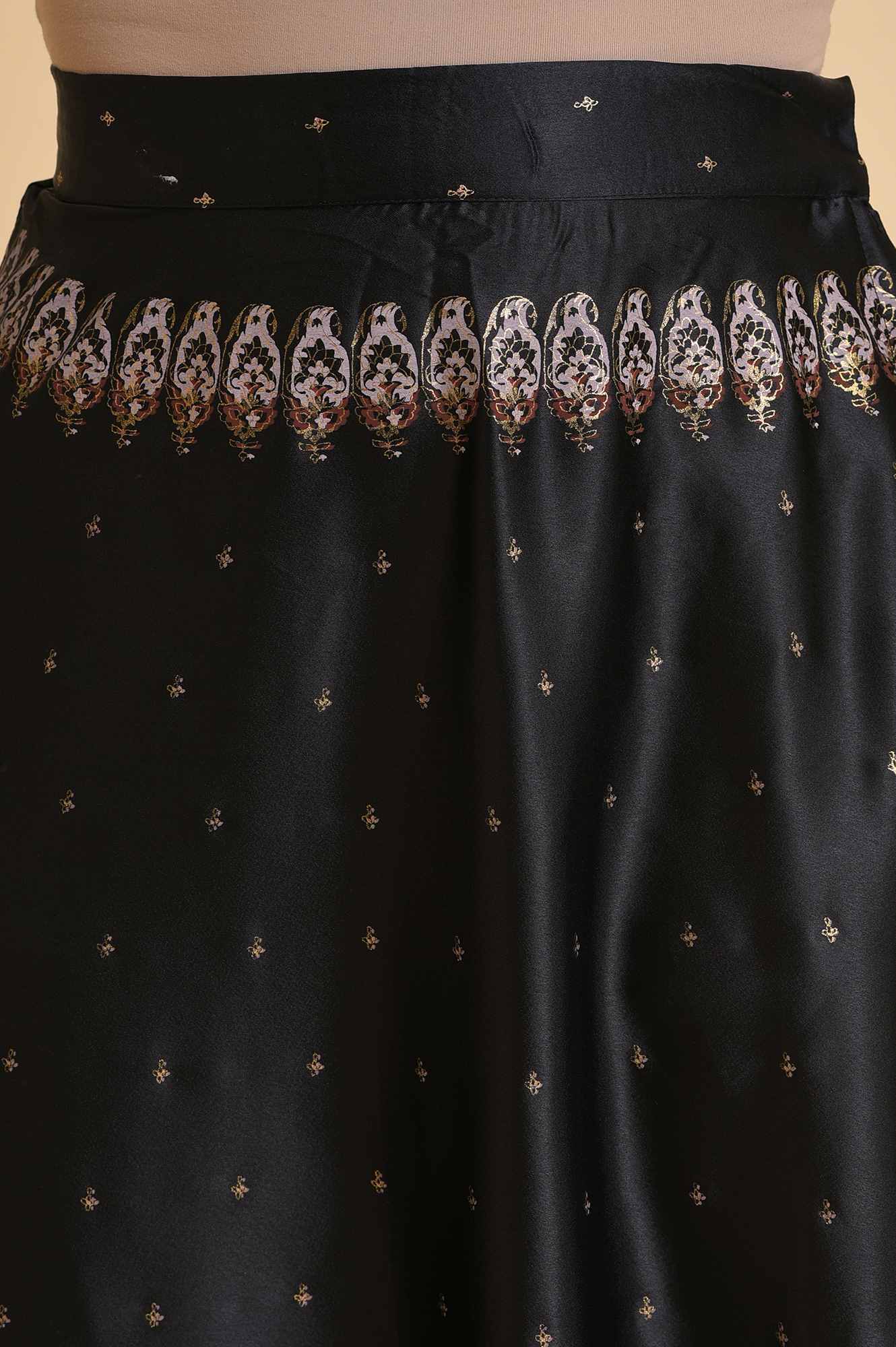Black Satin Embellished Top With Skirt And Dupatta - wforwoman